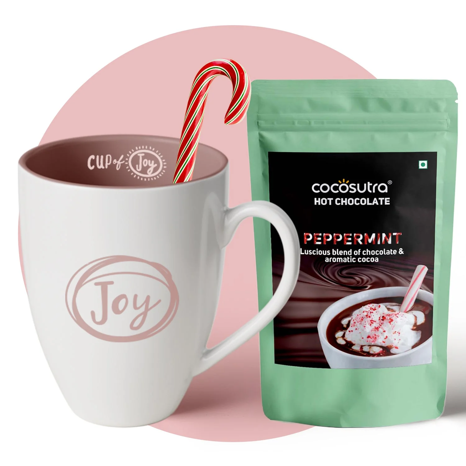 JOY Hamper | Hot Chocolate Mix 100g with Mug & Candy Cane - Image 14