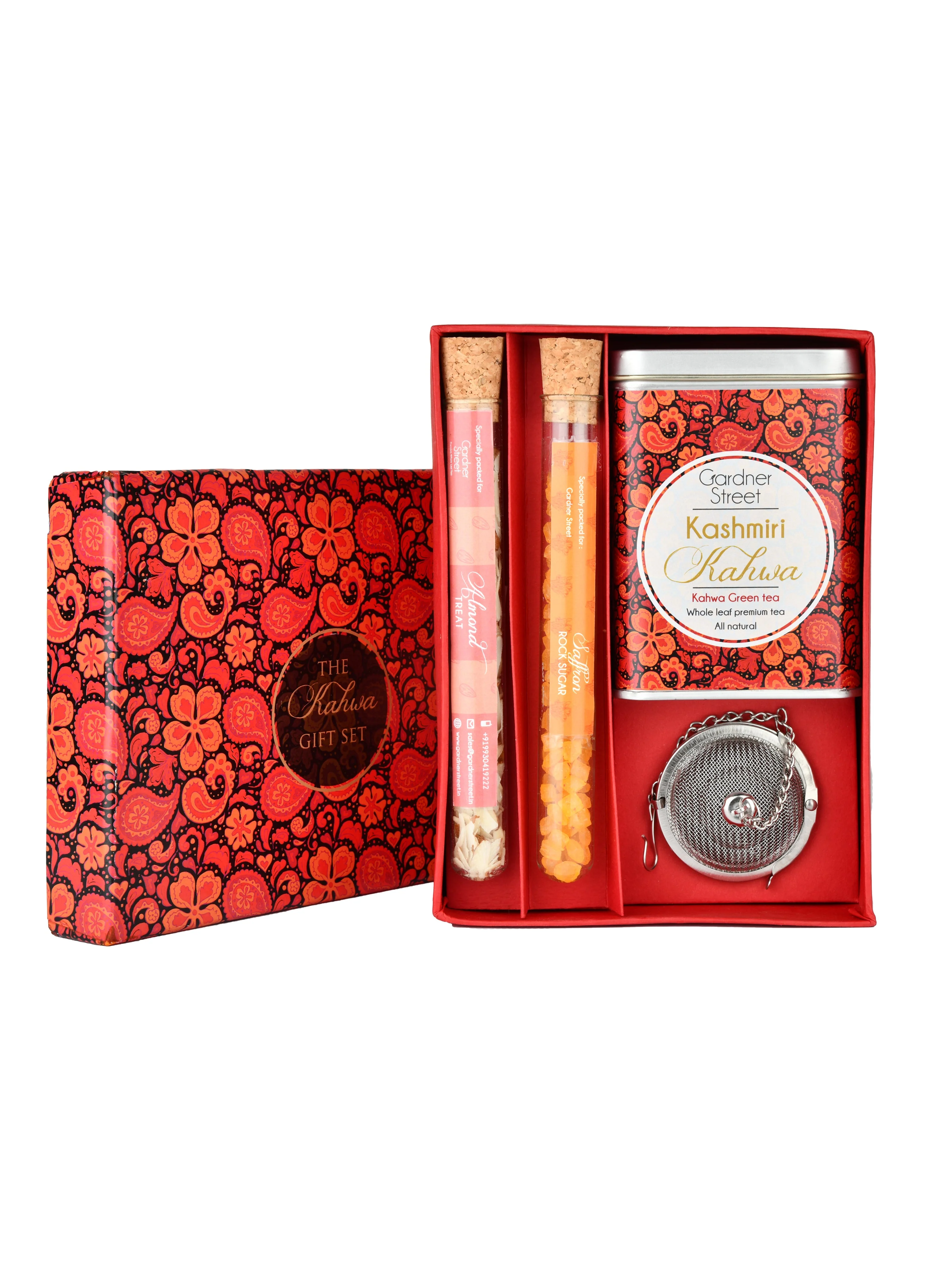 Kahwa Gift Set – Kashmiri Green Tea with Almonds, Saffron Rock Sugar & Infuser - Image 4