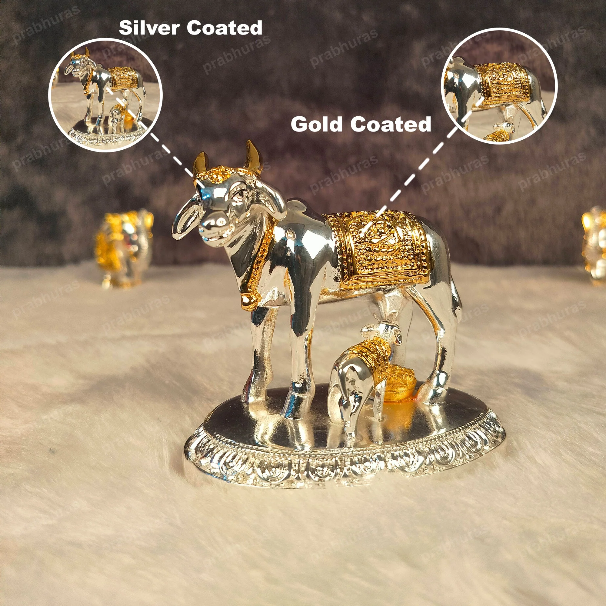 Kamdhenu Cow and Calf Statue Gold And Silver Coated - Image 10
