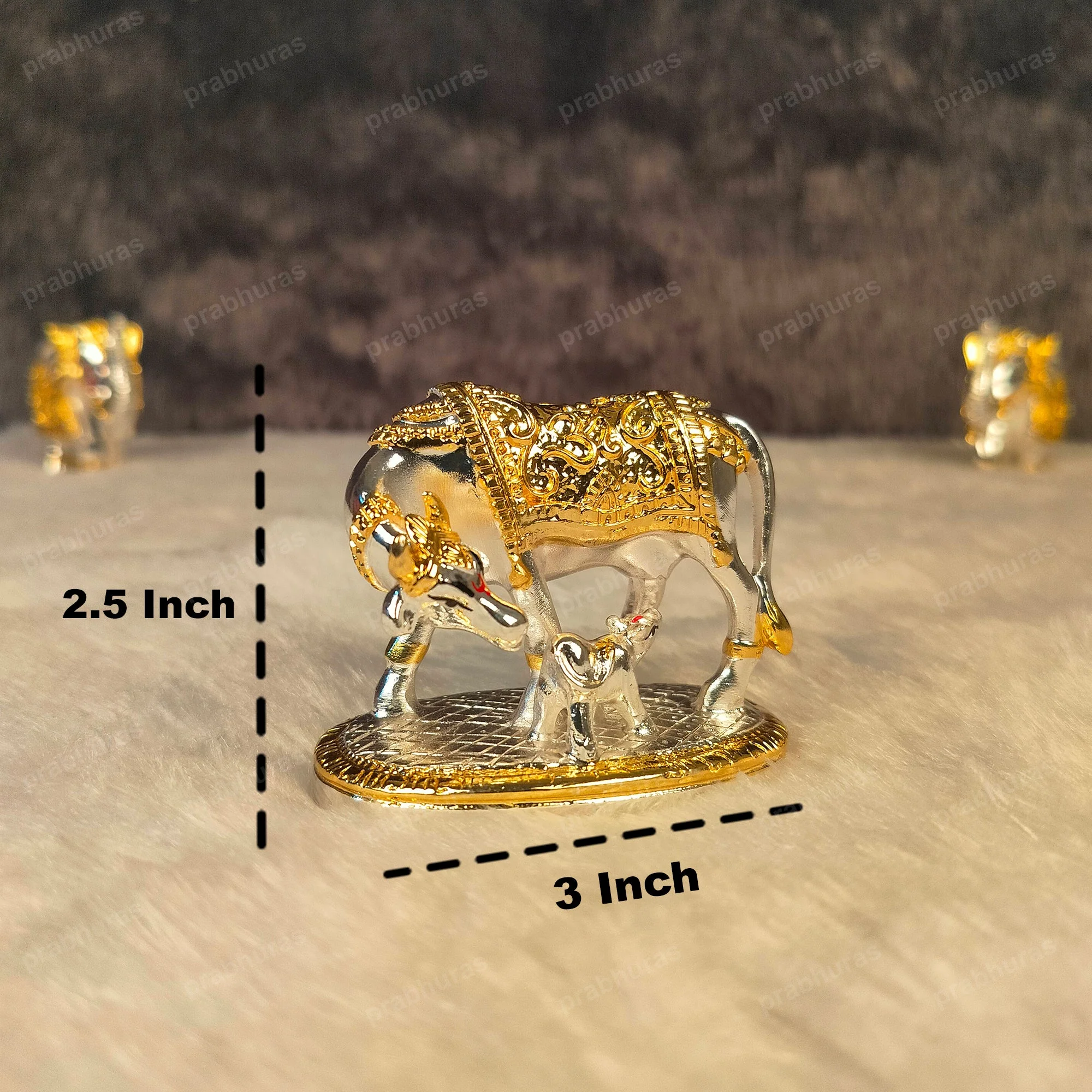Kamdhenu Cow and Calf Statue Gold And Silver Coated - Image 4