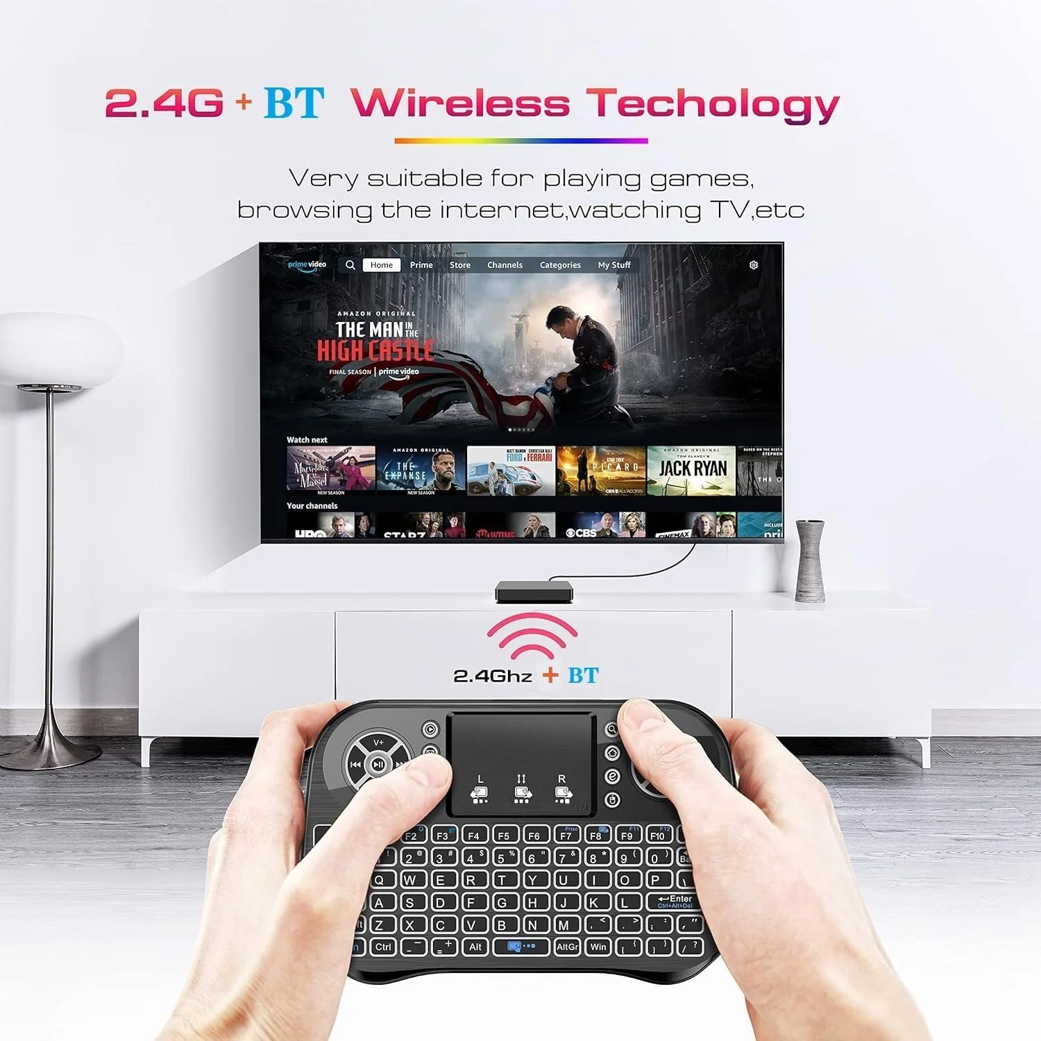 Keyboo: Handheld Mini Wireless Keyboard & Mouse with Bluetooth & USB Dongle, Rechargeable Backlit Remote for Smart TV, Android TV Box, PC & Mobile - Image 3