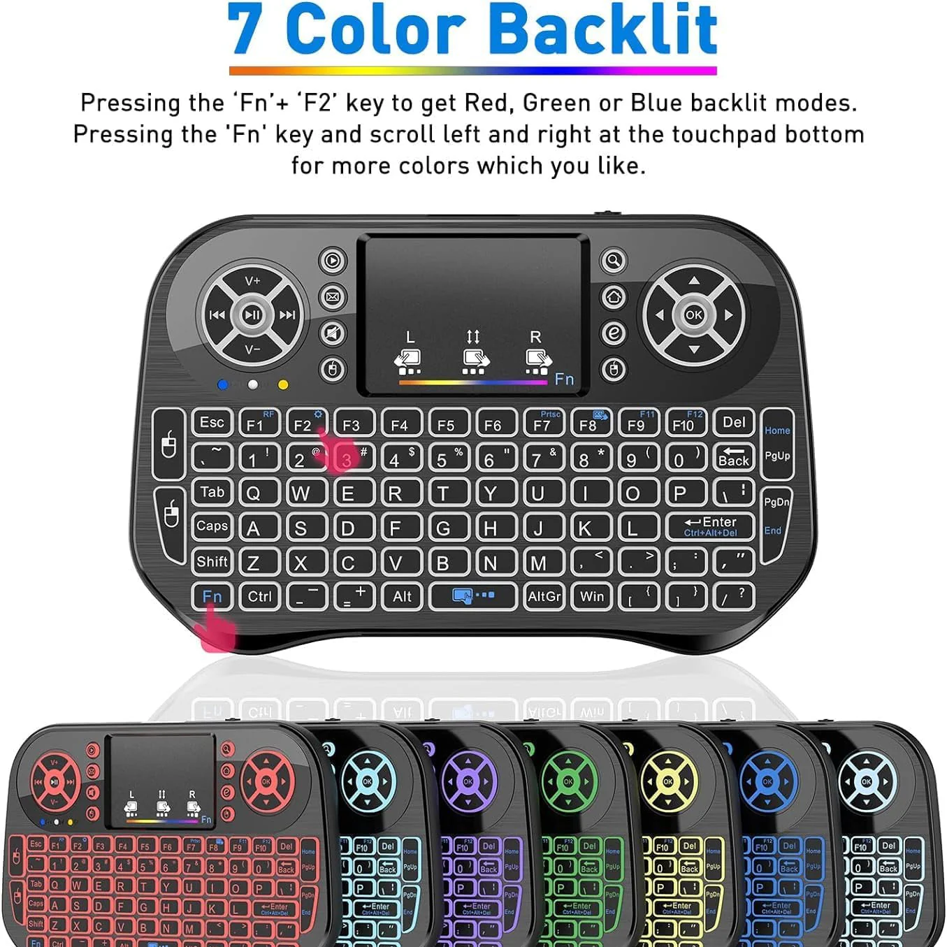 Keyboo: Handheld Mini Wireless Keyboard & Mouse with Bluetooth & USB Dongle, Rechargeable Backlit Remote for Smart TV, Android TV Box, PC & Mobile - Image 6