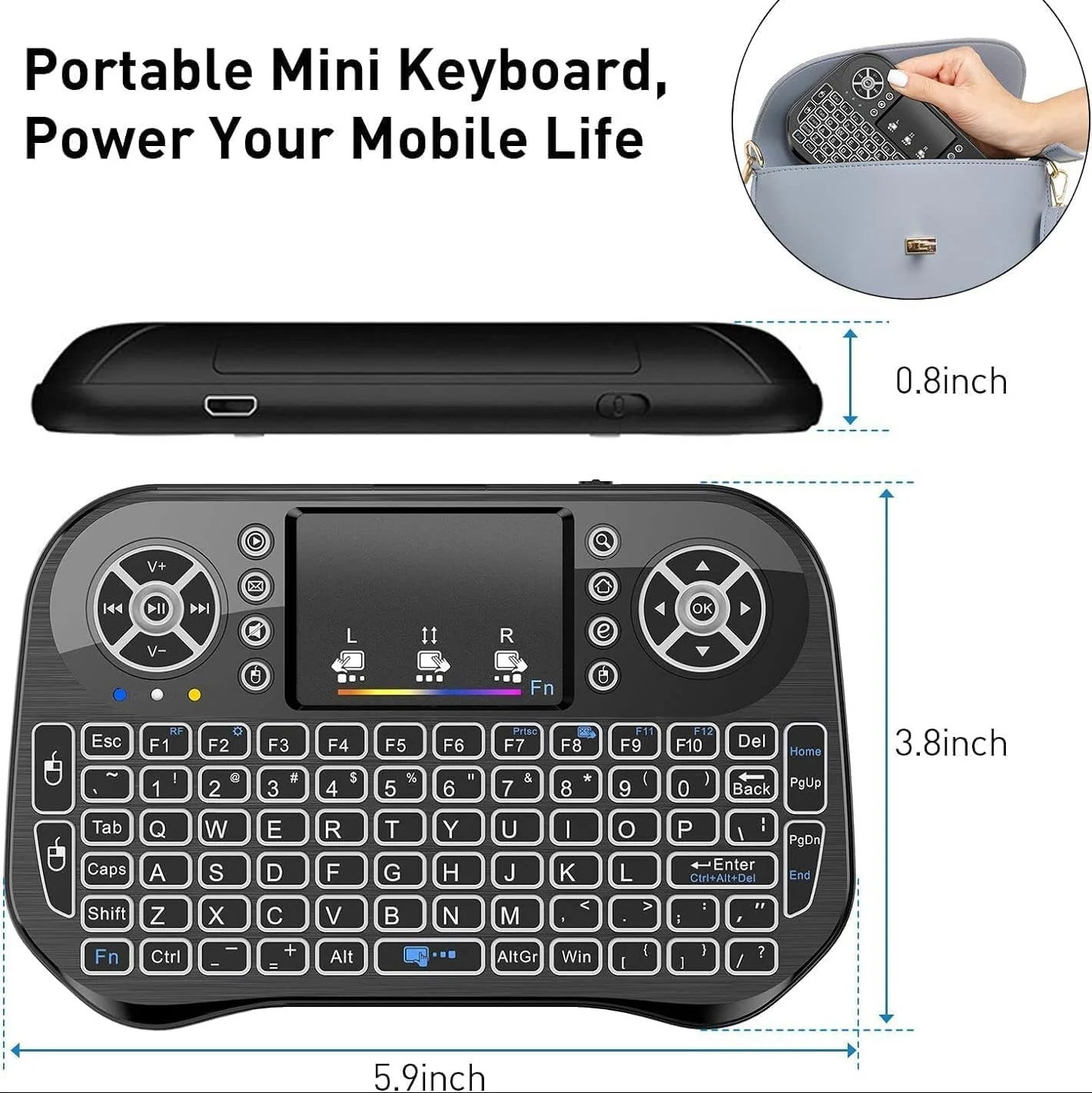 Keyboo: Handheld Mini Wireless Keyboard & Mouse with Bluetooth & USB Dongle, Rechargeable Backlit Remote for Smart TV, Android TV Box, PC & Mobile - Image 8