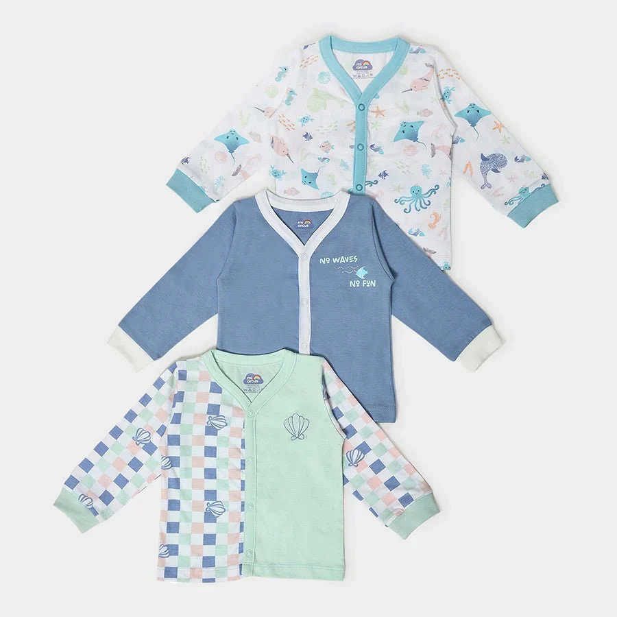Kids Sea Animal Print Front Open Vest For Baby (Pack Of 3)