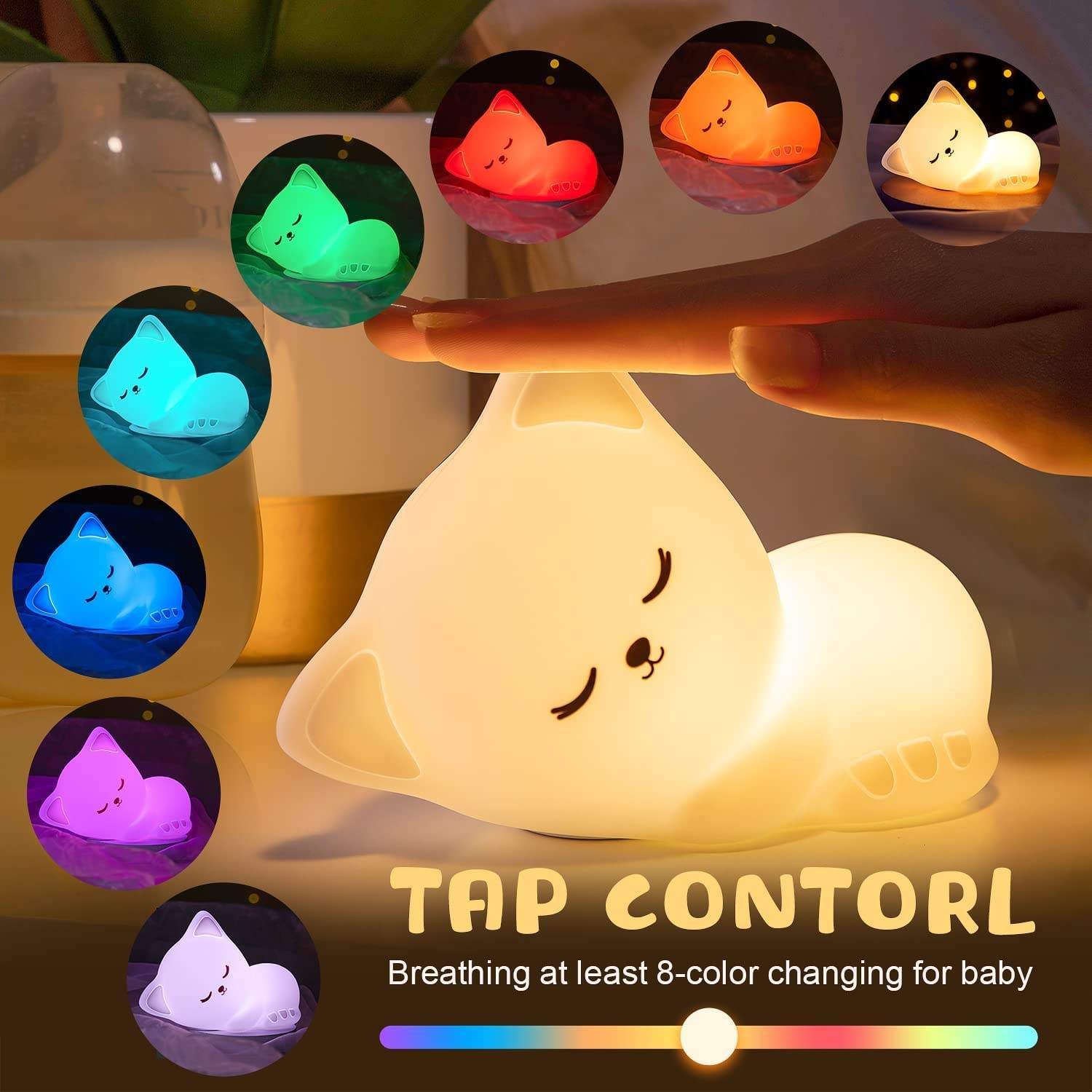 Kitty: Sleeping Cat Silicone Night Lamp with Rechargeable LED for Cozy Bedroom Ambience & Gifting - Image 4