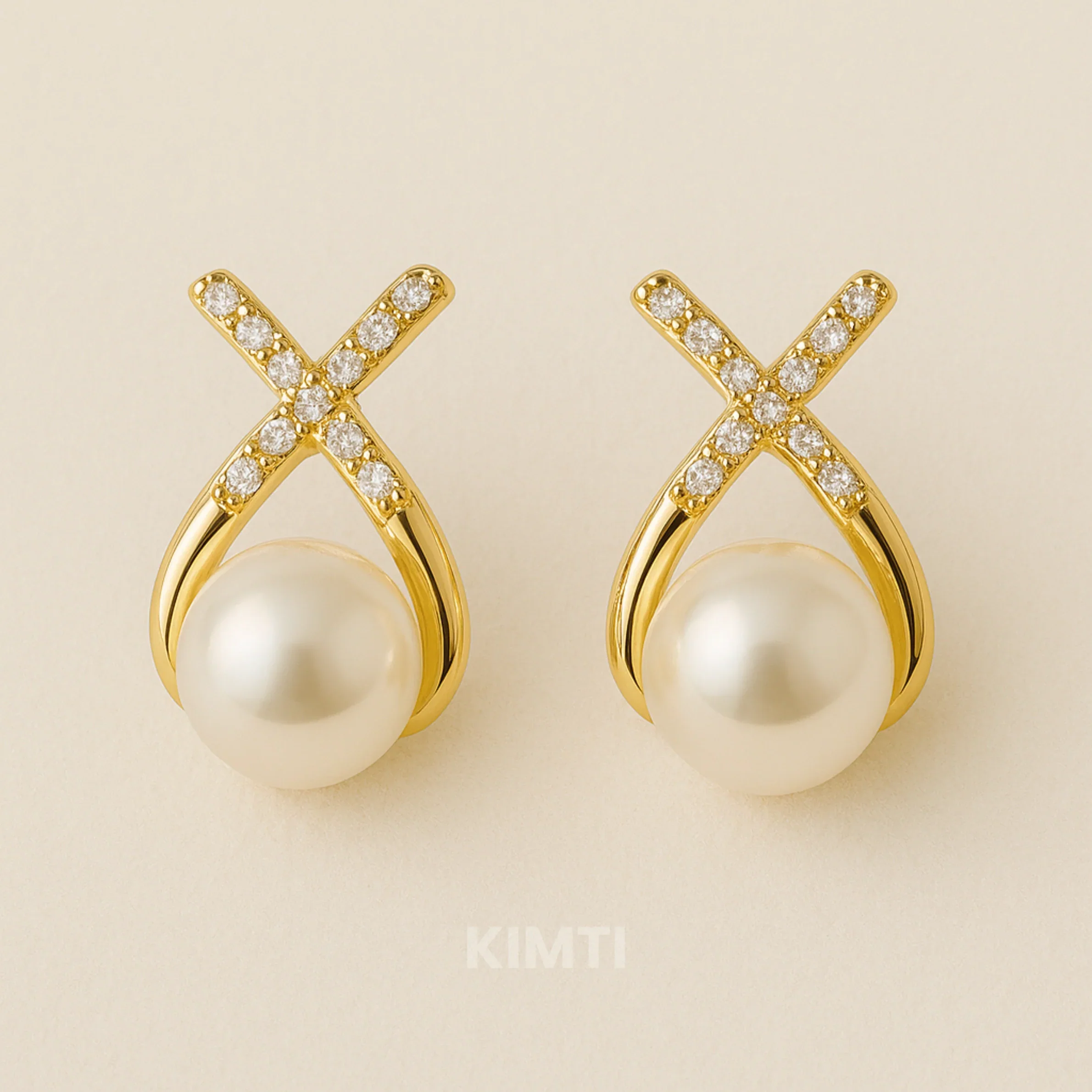 Korean Diamond Studded Cross Pearl Silver Stud Earring — Buy Any 5 for Rs. 599