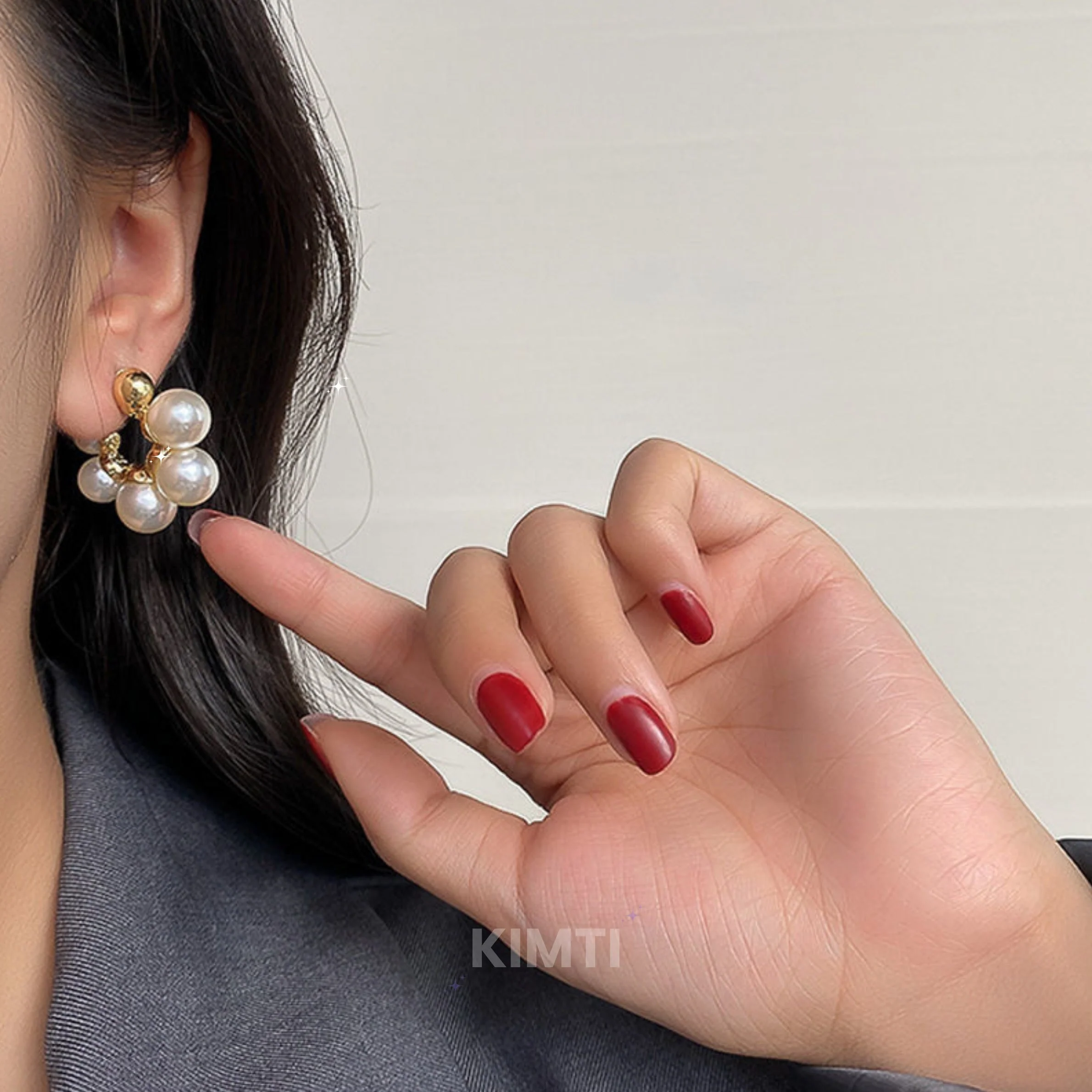 Korean Elegant Pearl Hoop Earring - Image 3