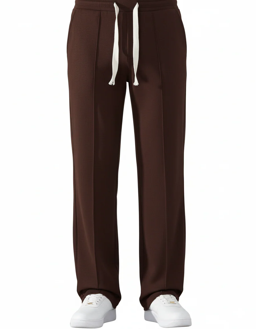 Korean fit Pleated Pant with Drawstring: Brown - Image 4