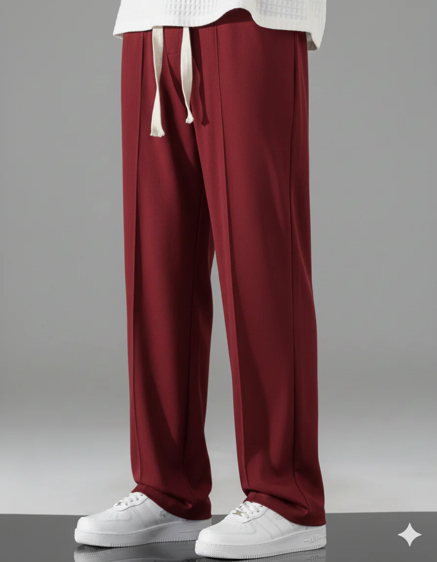 Korean fit Pleated Pant with Drawstring: Mehroon