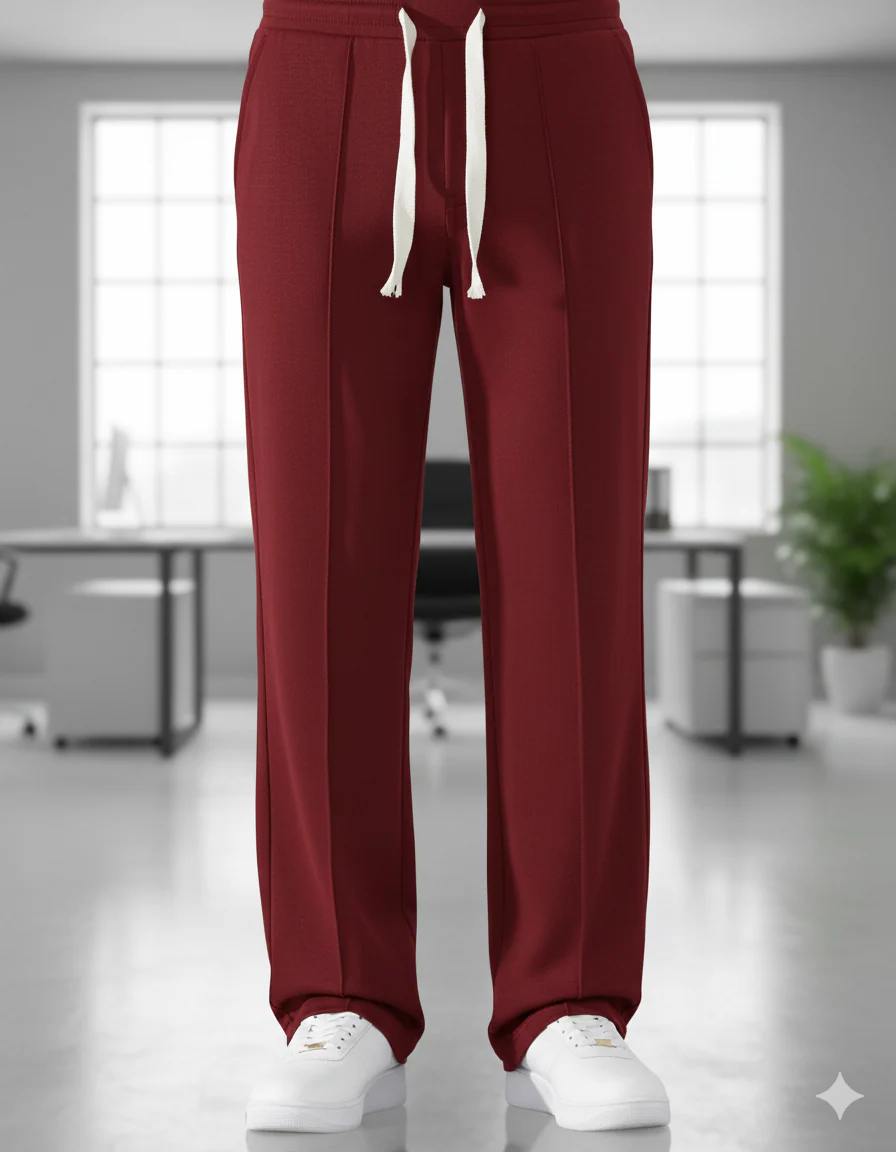 Korean fit Pleated Pant with Drawstring: Mehroon - Image 4