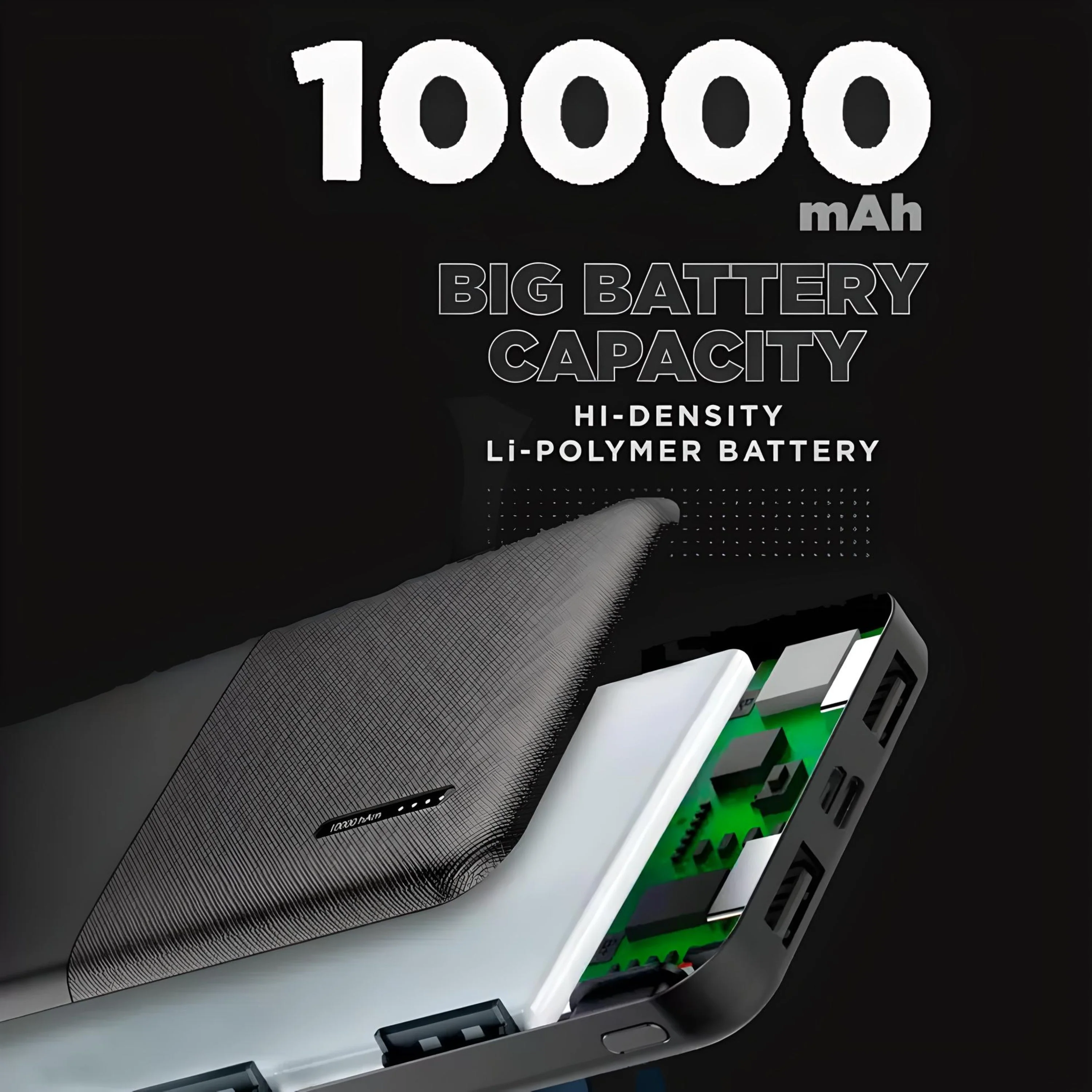 LA' FORTE 10000mAh 12W Lithium-Polymer Power Bank | Dual Input, Dual Output | Black, Type-C Cable Included - Image 4
