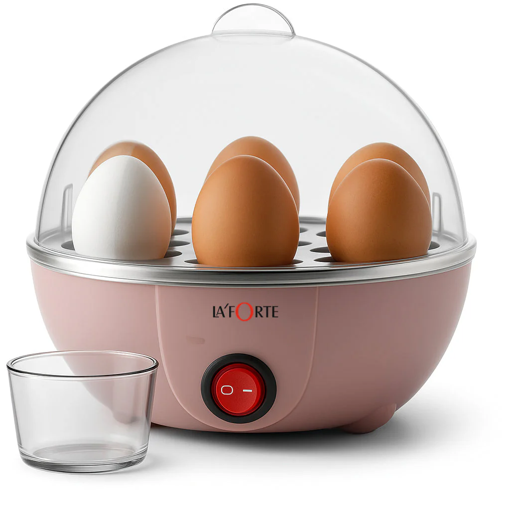 LA' FORTE 3-in-1 Electric Egg Boiler | Boil, Fry & Steam | 7 Egg Capacity | Peach Color | 350W | Auto Cut-Off | Compact Cooker for Kitchen, Travel & Hostel Use - Image 3