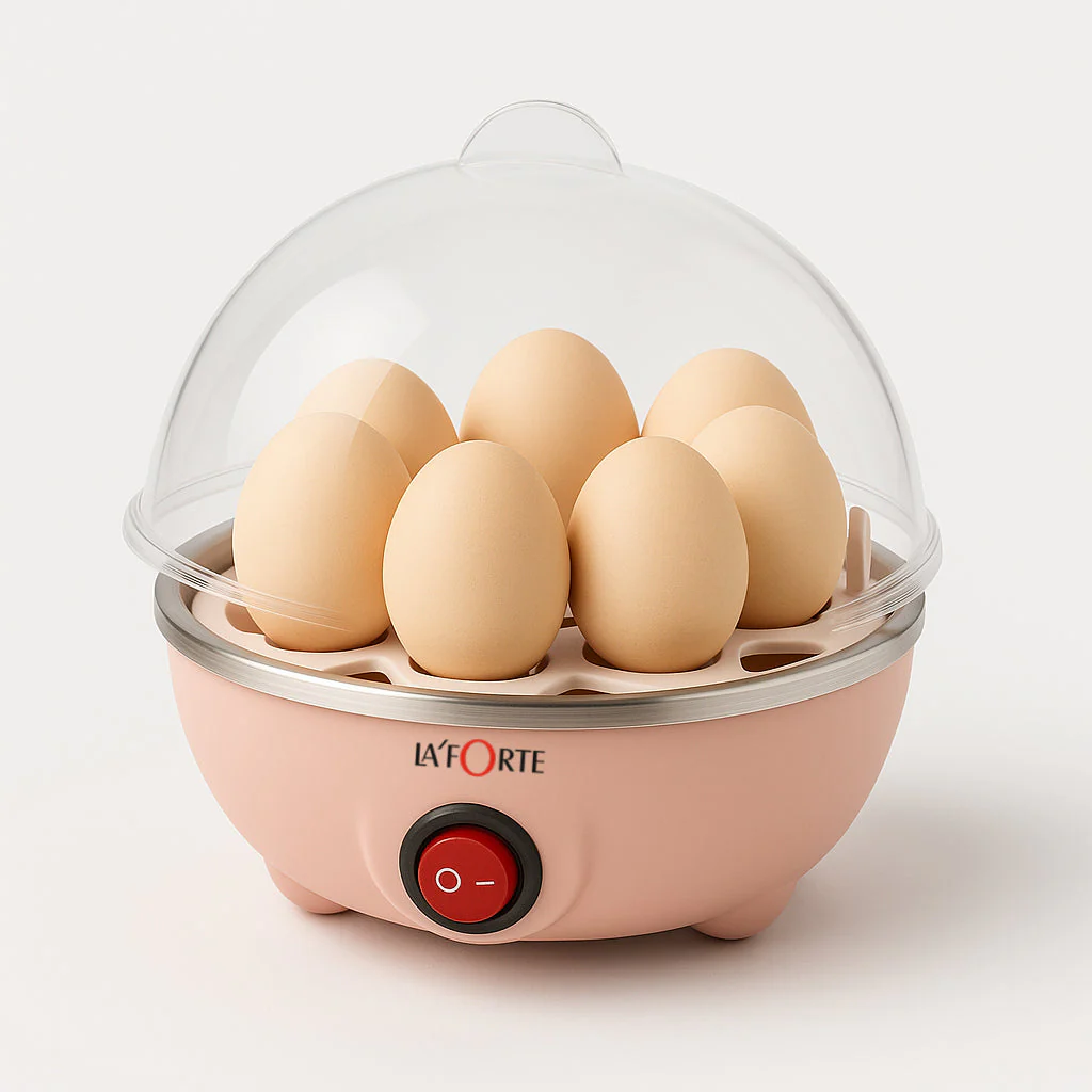 LA' FORTE 3-in-1 Electric Egg Boiler | Boil, Fry & Steam | 7 Egg Capacity | Peach Color | 350W | Auto Cut-Off | Compact Cooker for Kitchen, Travel & Hostel Use - Image 4