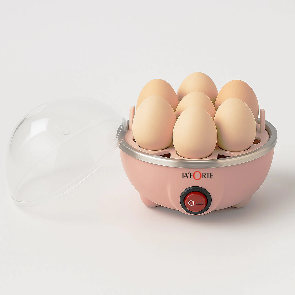 LA' FORTE 3-in-1 Electric Egg Boiler | Boil, Fry & Steam | 7 Egg Capacity | Peach Color | 350W | Auto Cut-Off | Compact Cooker for Kitchen, Travel & Hostel Use - Image 5
