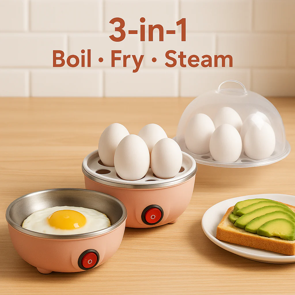 LA' FORTE 3-in-1 Electric Egg Boiler | Boil, Fry & Steam | 7 Egg Capacity | Peach Color | 350W | Auto Cut-Off | Compact Cooker for Kitchen, Travel & Hostel Use - Image 7