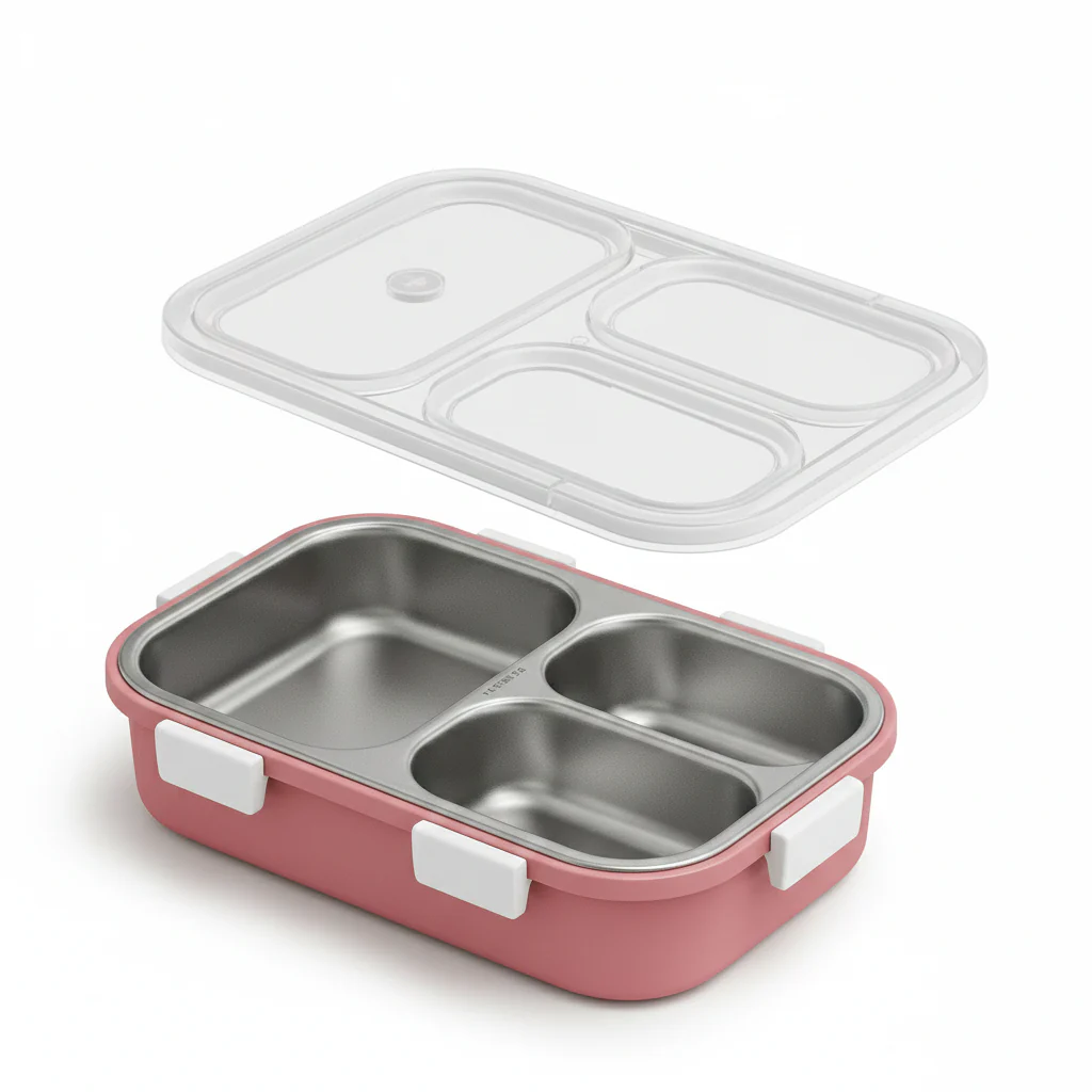 LA’ FORTE 304 Steel Bento Box (900 ml) | 3 Sections | Leak-Proof | Hygienic, Rust-Free | Microwave-Friendly Tiffin for Kids & Adults - Image 6