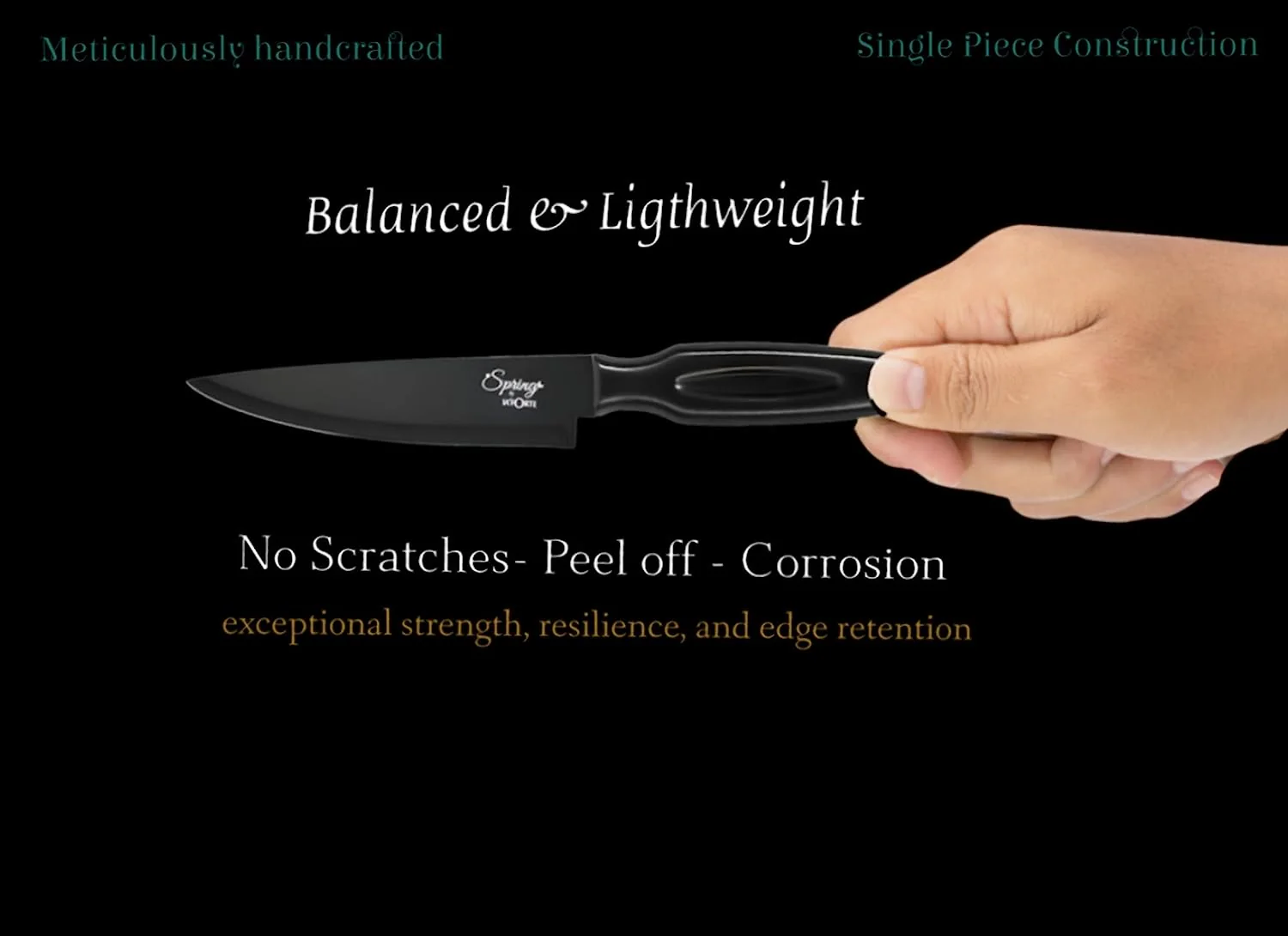 LA' FORTE Black Knife Set 3 Pieces, Sharp Cooking Knife Set with Cleaver (Extreme Sturdiness and Superior Longevity) - Image 5