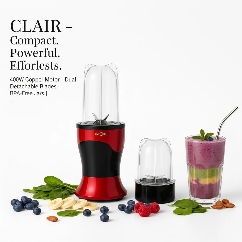 LA' FORTE CLAIR 400W Personal Blender with Dual Jars & Detachable Blades - Image 6