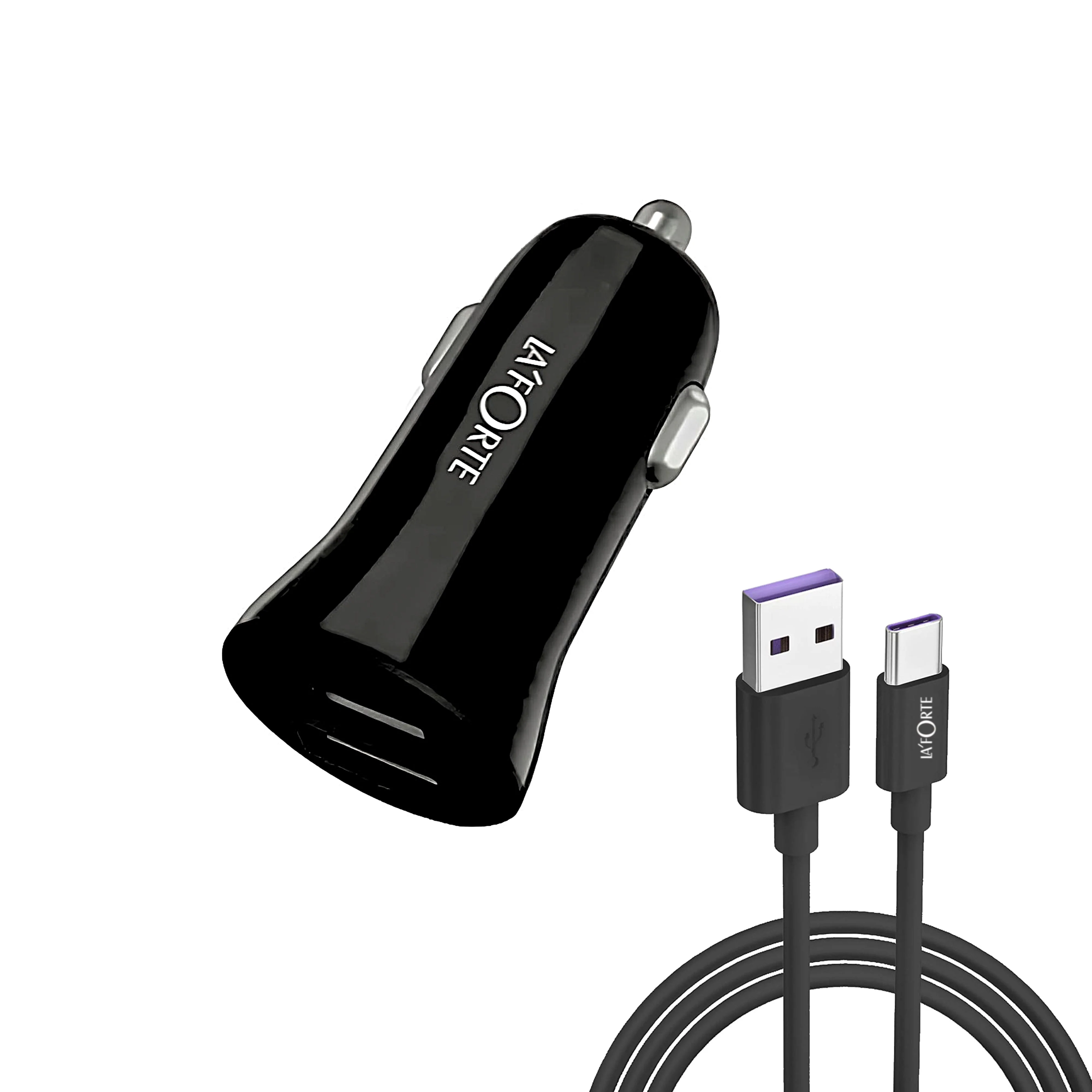 LA' FORTE Dual Port Car Charger 2.4 Amps with Type C Cable - Image 2