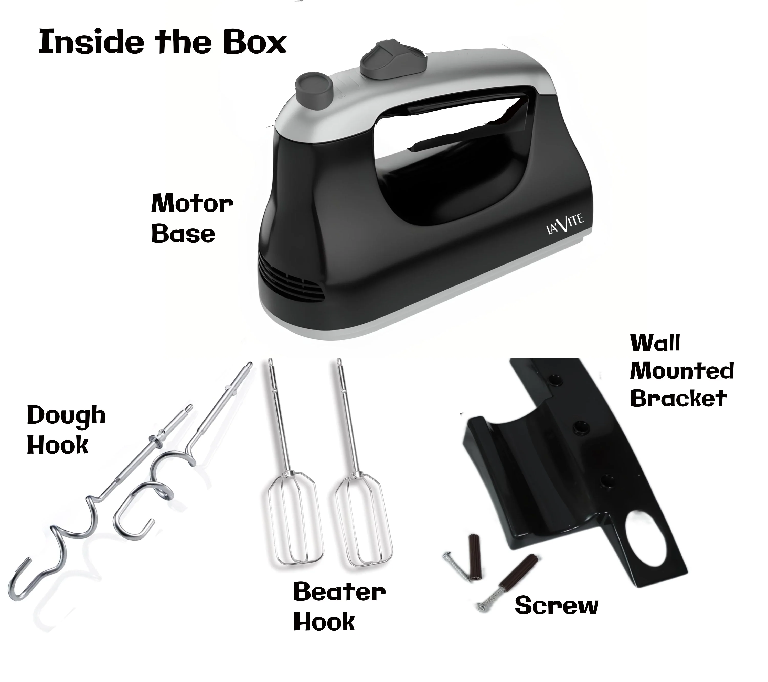 LA' FORTE Hand Mixer 300 W with Dough hook Beater hook and Mounting Bracket - Image 6