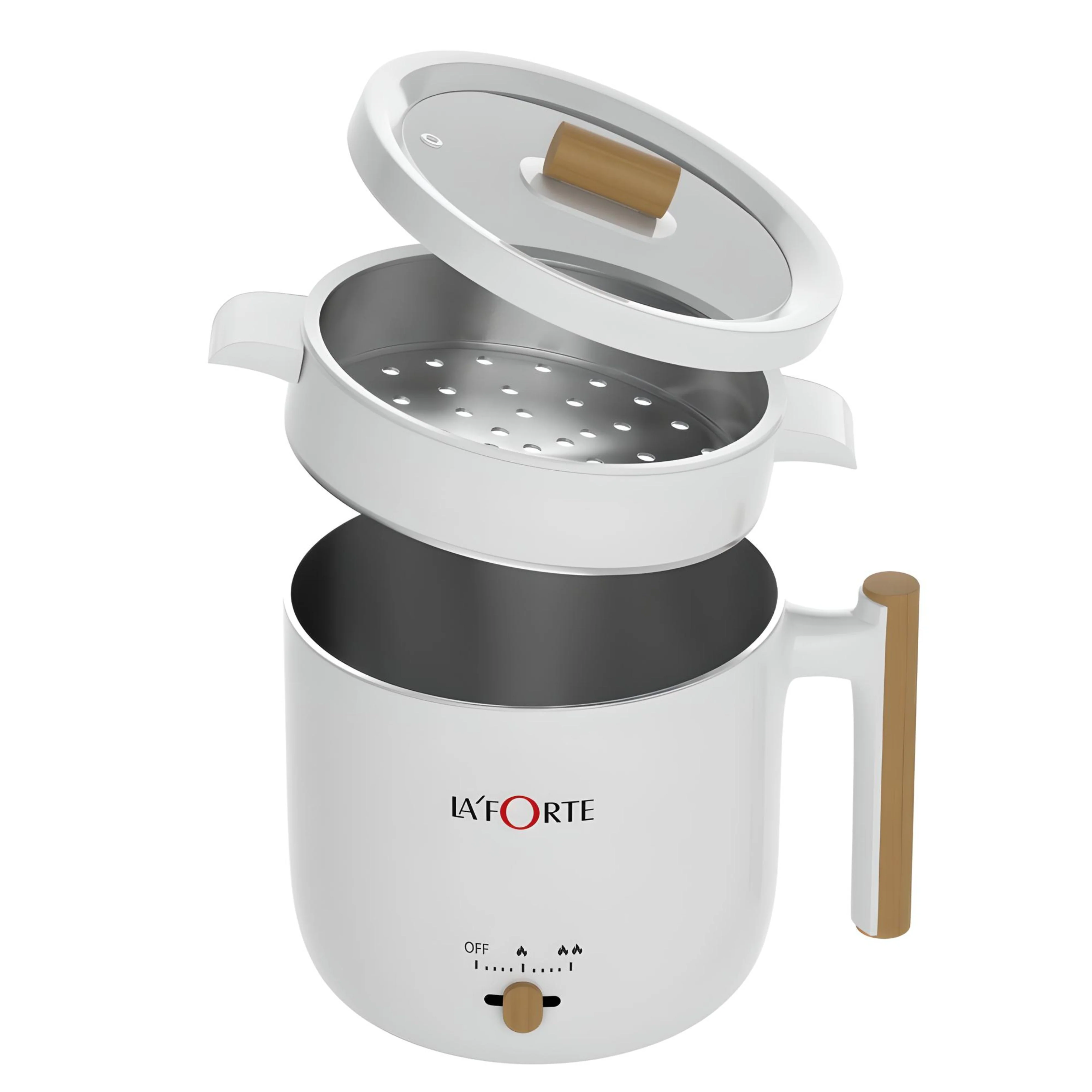 LA' FORTE Multi Cook kettle with Steamer and Egg Boiling Tray Food Grade 304 SS Interior, Double Wall Cool Touch - Image 2