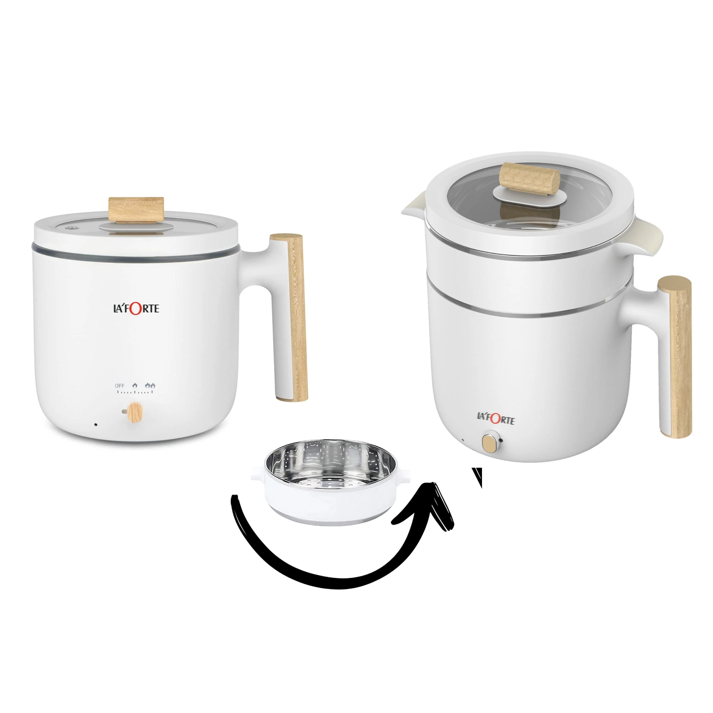 LA' FORTE Multi Cook kettle with Steamer and Egg Boiling Tray Food Grade 304 SS Interior, Double Wall Cool Touch - Image 4