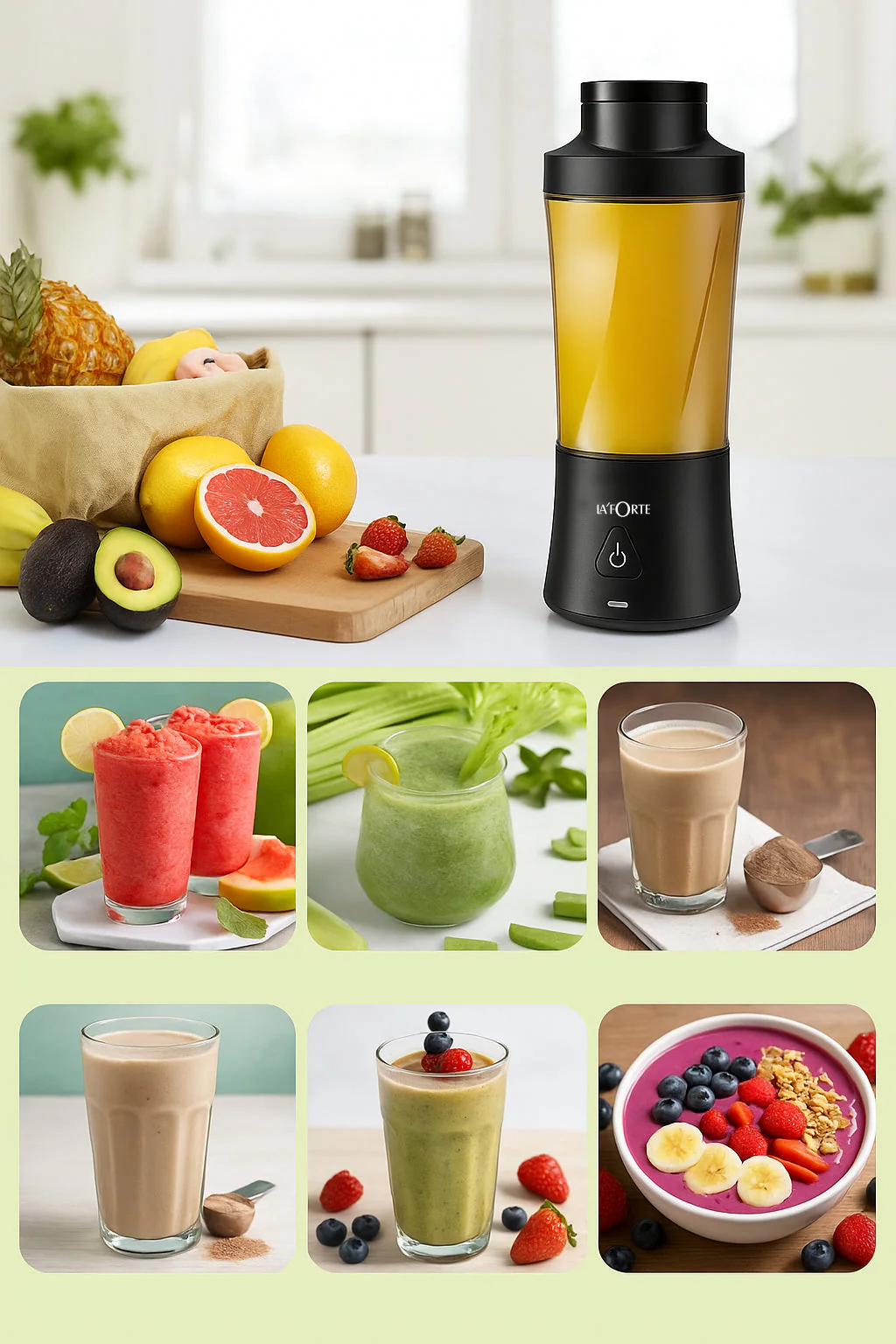 LA’ FORTE Portable Blender | 600ml Cup | 360W Powerful DC Motor | 6000mAh Rechargeable Battery | High-Speed Smoothie Maker | Travel-Friendly Juicer Mixer for Smoothies, Shakes & Juices - Image 10