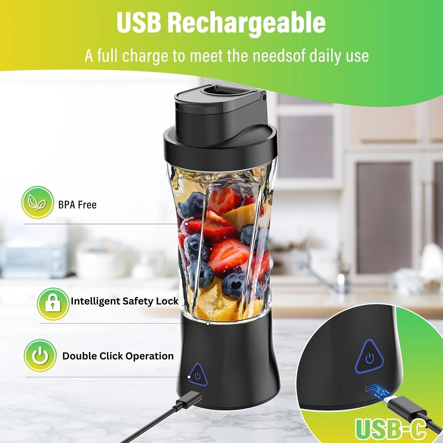 LA’ FORTE Portable Blender | 600ml Cup | 360W Powerful DC Motor | 6000mAh Rechargeable Battery | High-Speed Smoothie Maker | Travel-Friendly Juicer Mixer for Smoothies, Shakes & Juices - Image 9