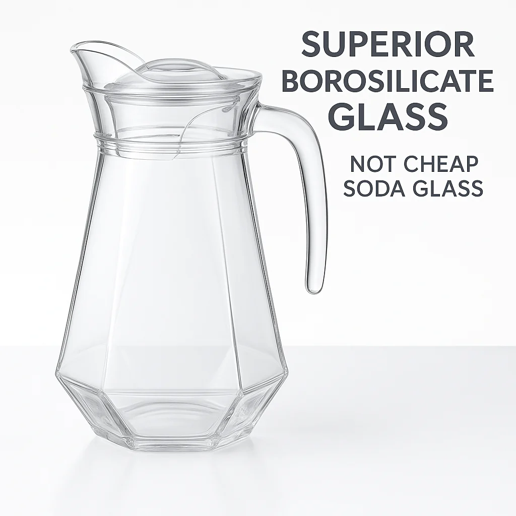LA’ FORTE Premium Glass Water Jug with Lid | Lead-Free Borosilicate Glass Pitcher for Hot & Cold Beverages | Available in 3 Elegant Designs (1 L / 1.3 L) - Image 4