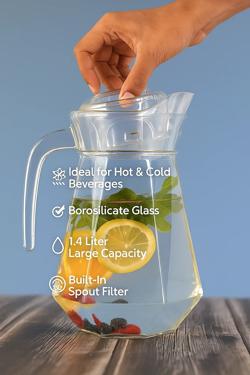 LA’ FORTE Premium Glass Water Jug with Lid | Lead-Free Borosilicate Glass Pitcher for Hot & Cold Beverages | Available in 3 Elegant Designs (1 L / 1.3 L) - Image 5