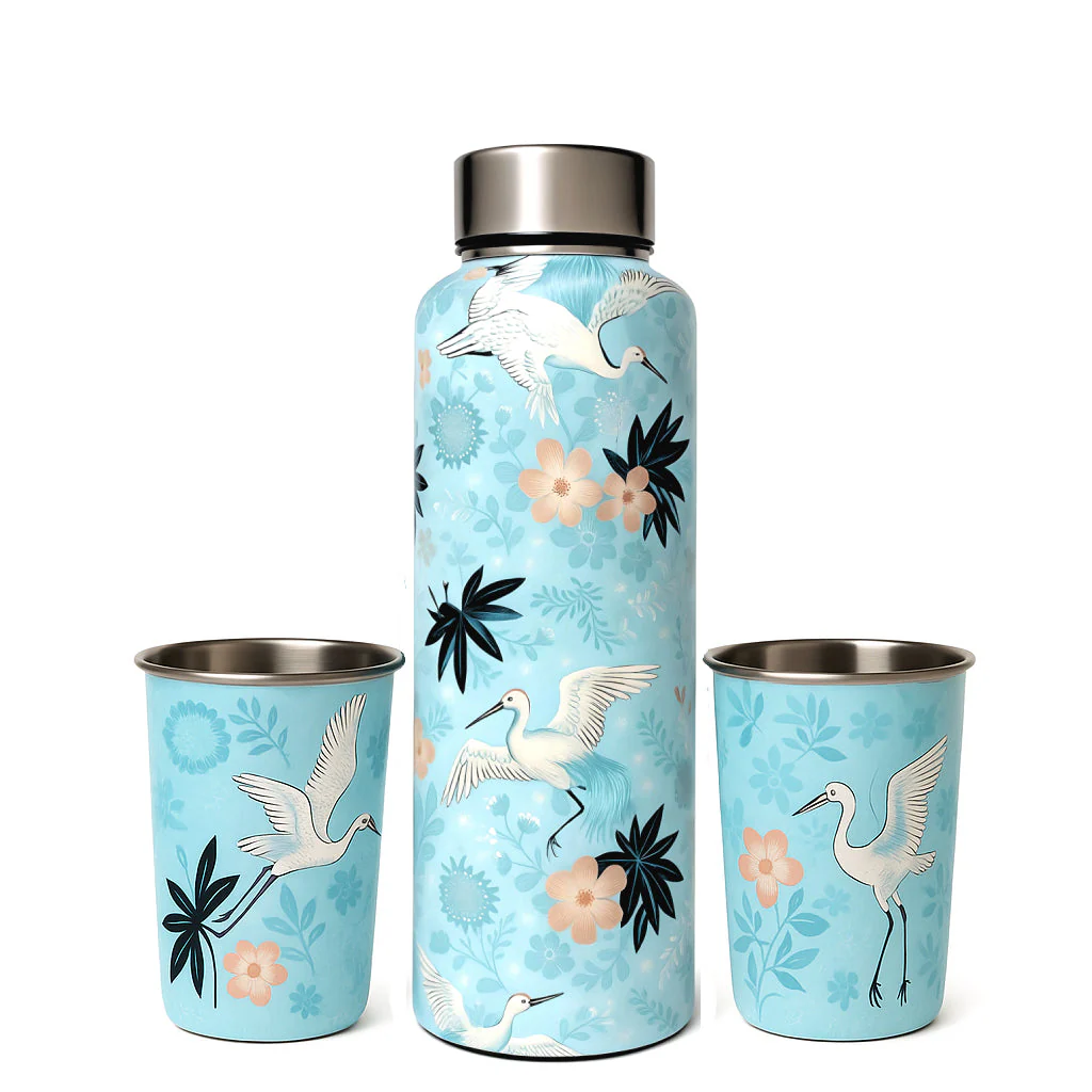 LA' FORTE Premium Stainless Steel Bottle & 02 Tumbler Set ( Water Bottle X 1000 ml ; 02 Glasses X 250 ml each) - Image 2