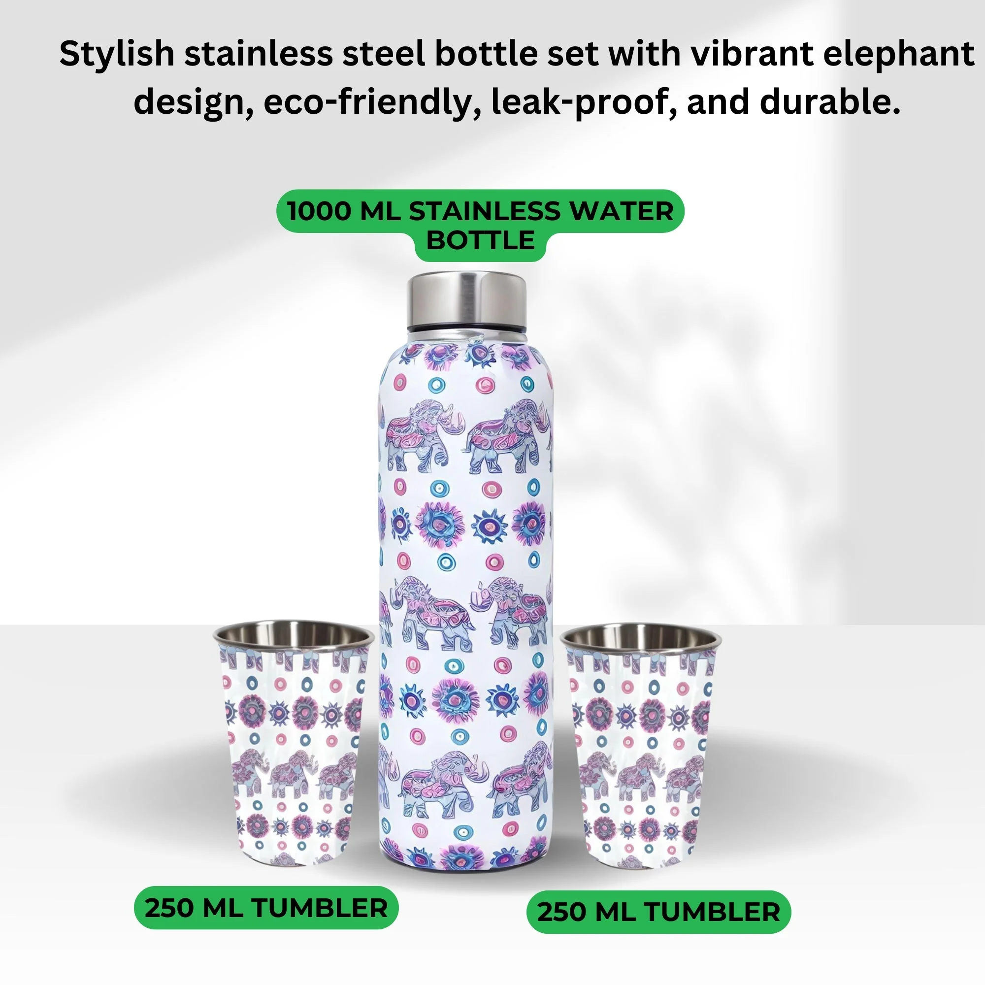LA' FORTE Premium Stainless Steel Bottle & 02 Tumbler Set ( Water Bottle X 1000 ml ; 02 Glasses X 250 ml each) - Image 5