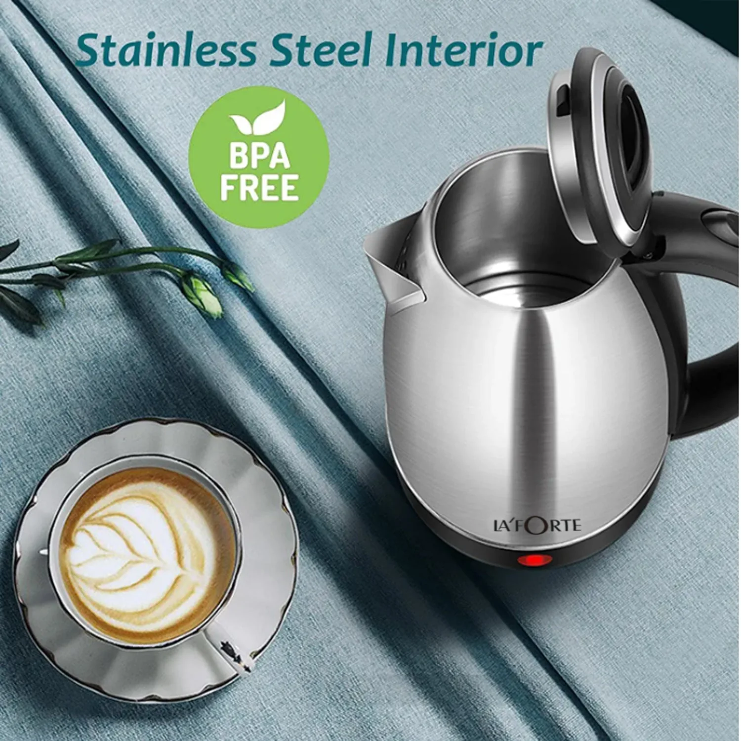 LA' FORTE Stainless Steel Electric Kettle 1.8 Ltr 1500 W EKLF002 - Image 3