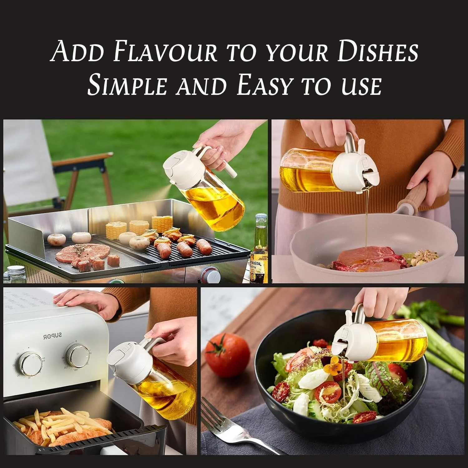 LA' VITE 2-in-1 Oil Dispenser Bottle – Glass Olive Oil Sprayer & Pourer with Flip-Top Lid - Image 5