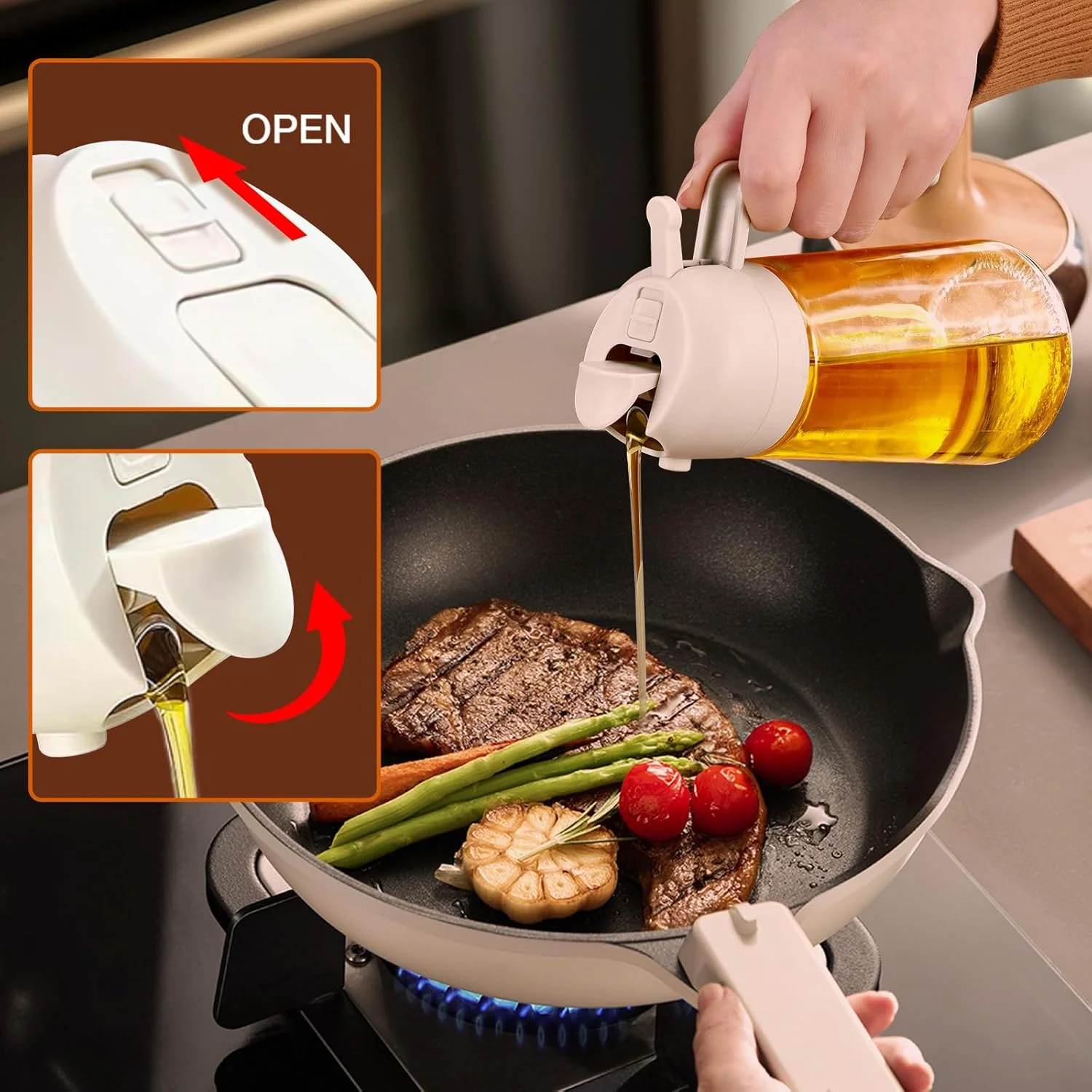 LA' VITE 2-in-1 Oil Dispenser Bottle – Glass Olive Oil Sprayer & Pourer with Flip-Top Lid - Image 9