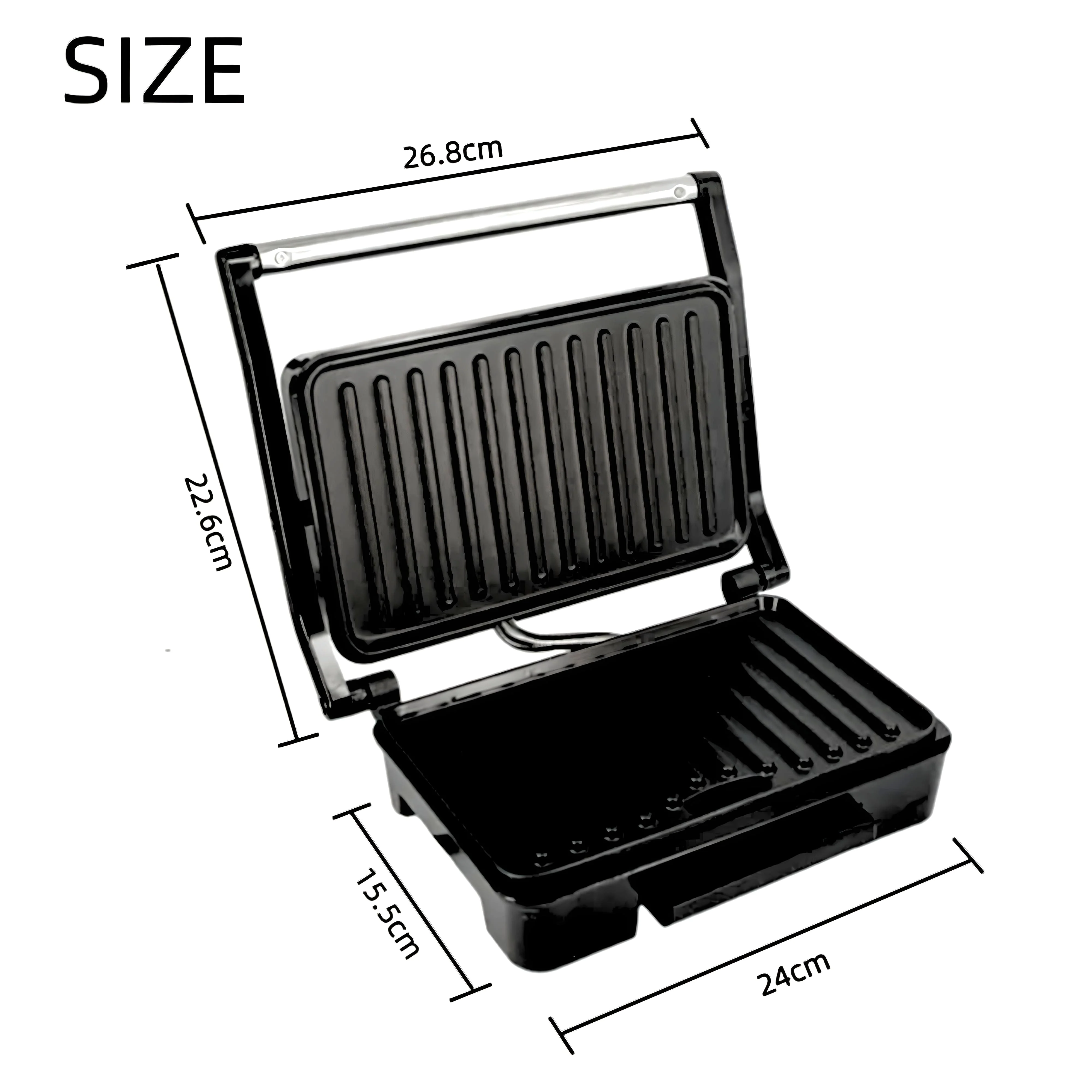 LA' VITE Heavy Duty Panini Grill Sandwich 850W Grill (Silver, Black) - Image 5