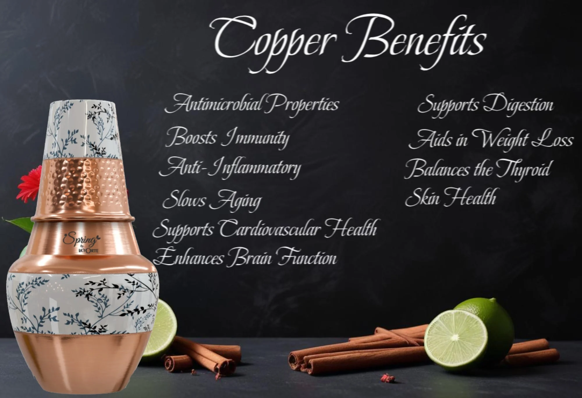 LA'FORTE Copper Bottle Venus Jar 1400 ml (Black Leaf) - Image 7