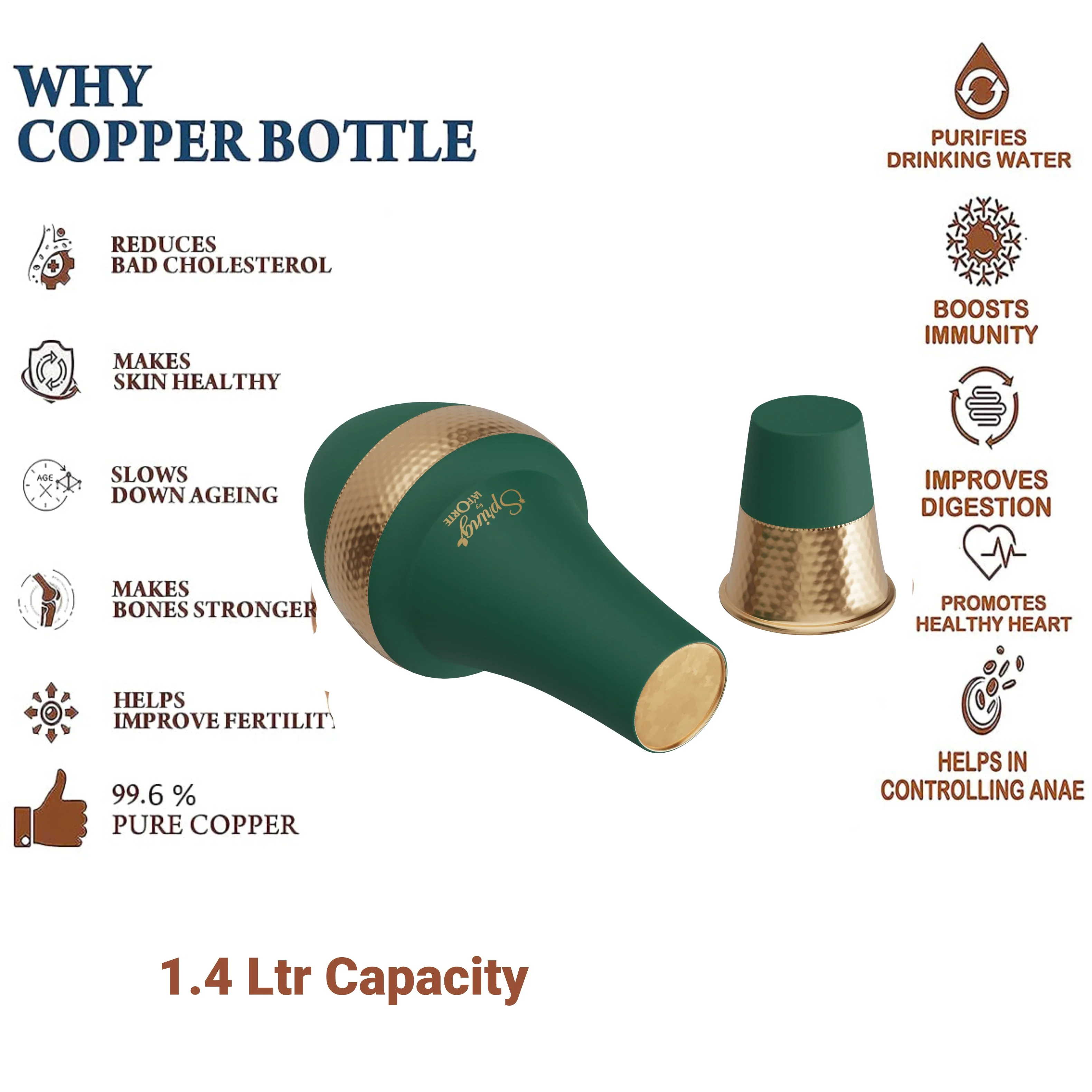 LA'FORTE Copper Bottle Venus Jar 1400 ml (Sea Green) - Image 3