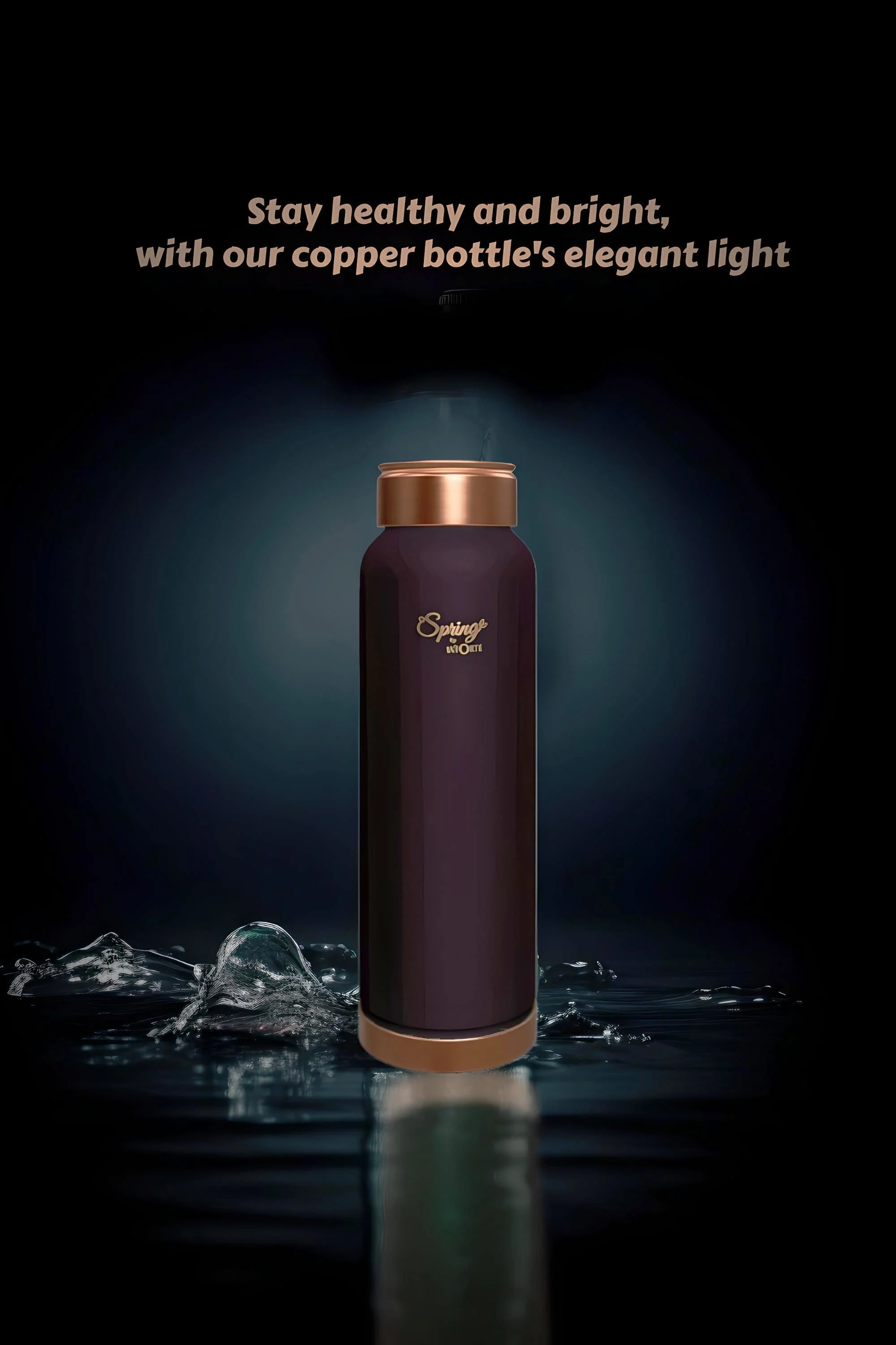 LA'FORTE Copper Water Bottle, Pure, 1000 ml Coffee Black - Image 4