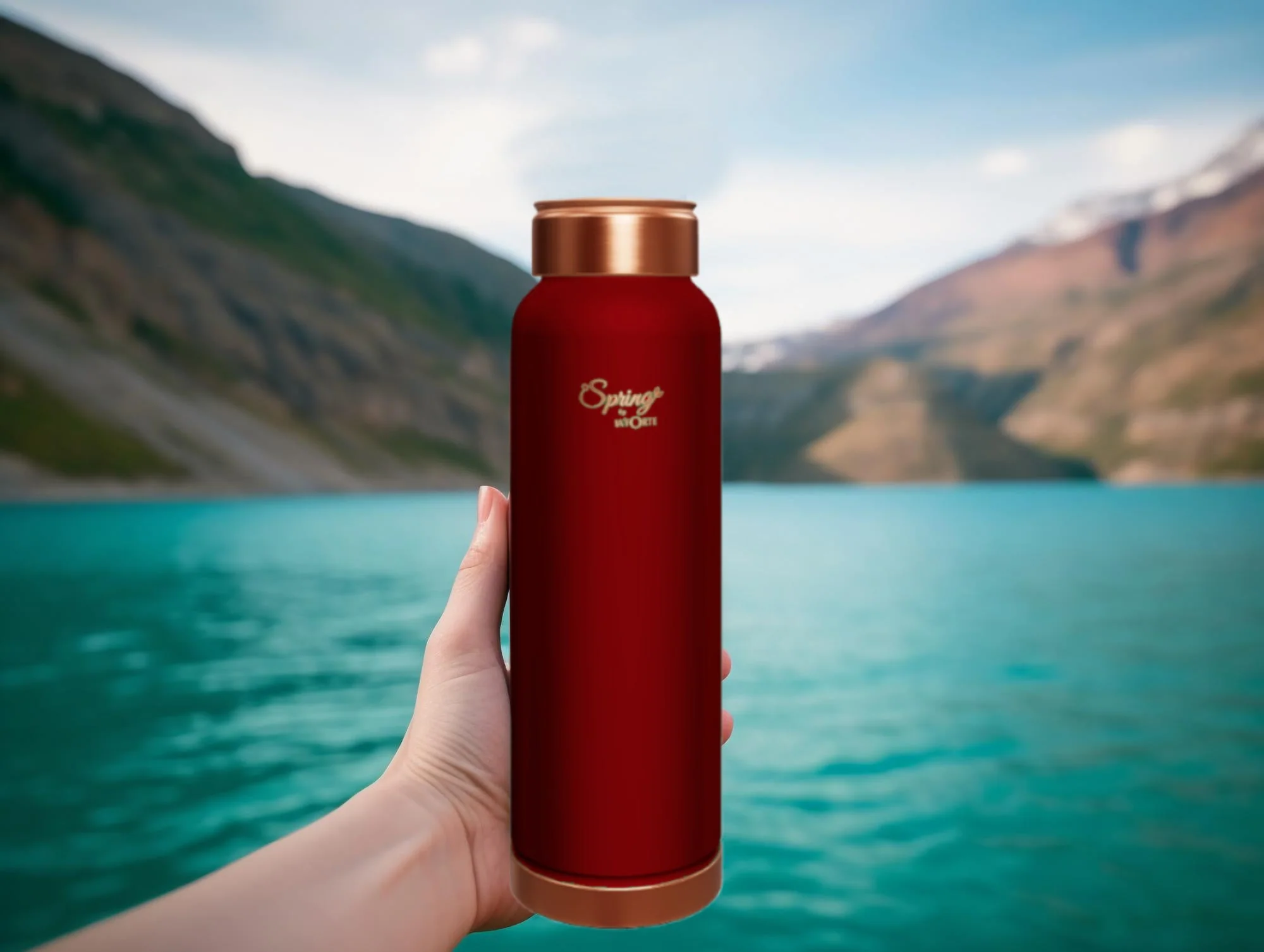 LA'FORTE Copper Water Bottle, Pure, 1000 ml  Maroon - Image 4