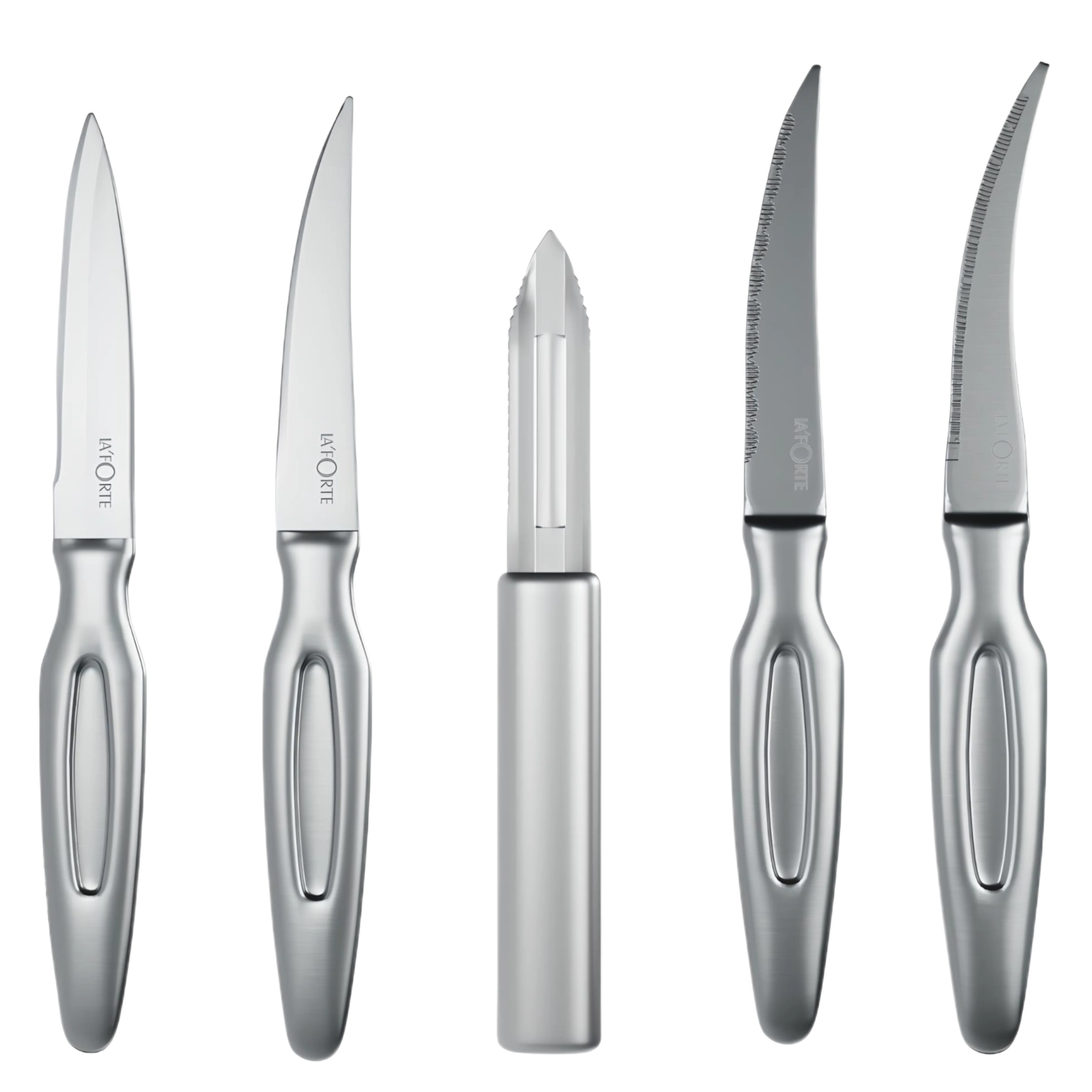La'forte Stainless Steel Knife set with Metal Block, 5-Pieces (Silver) - Image 2