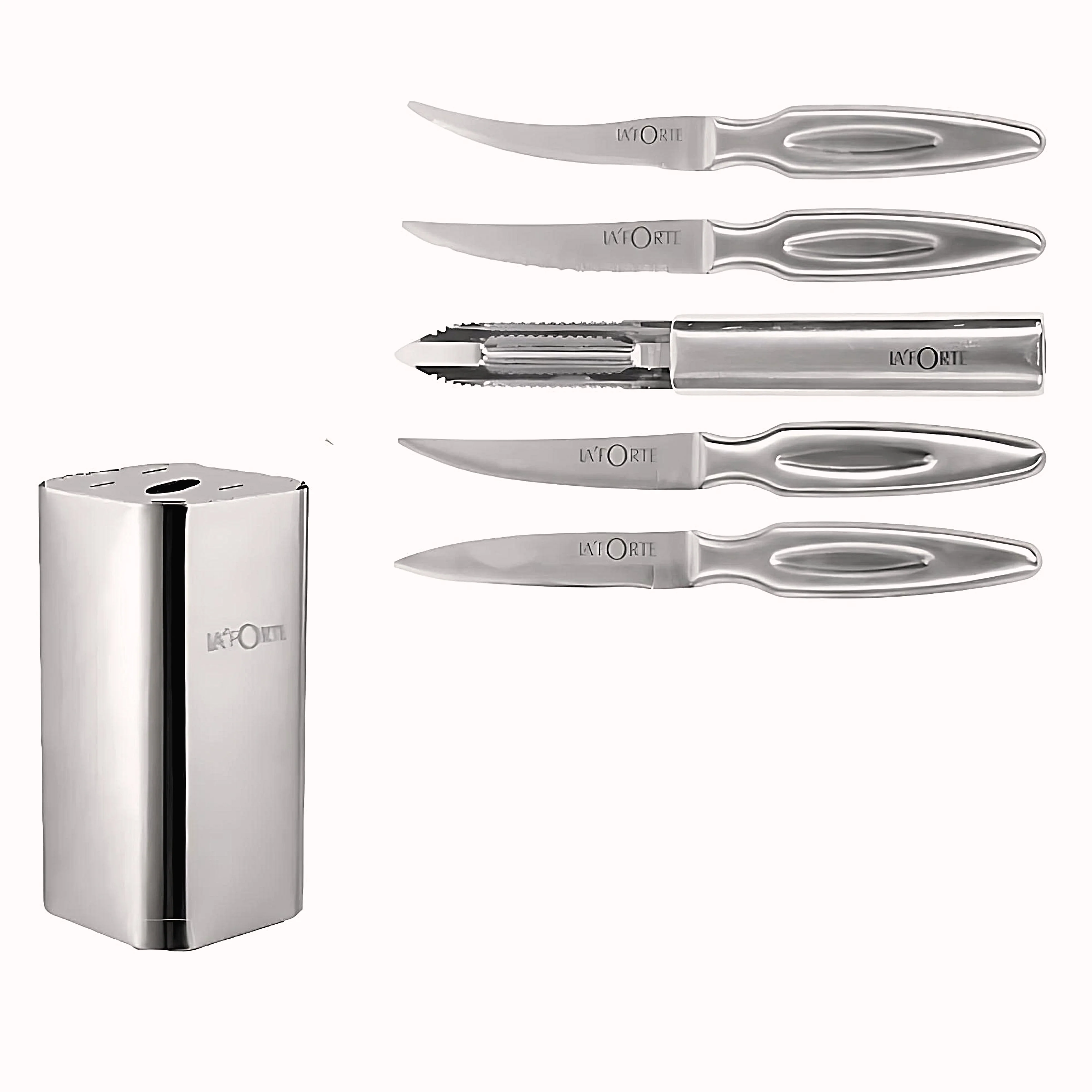 La'forte Stainless Steel Knife set with Metal Block, 5-Pieces (Silver) - Image 4