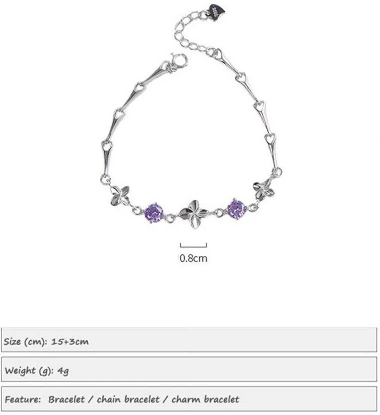 Latest Stylish Silver Plated Cubic Zirconia Clover Shaper Charm Bracelet For Women, Gifts For Girlfriend, Women & Girls (Purple) - Image 7