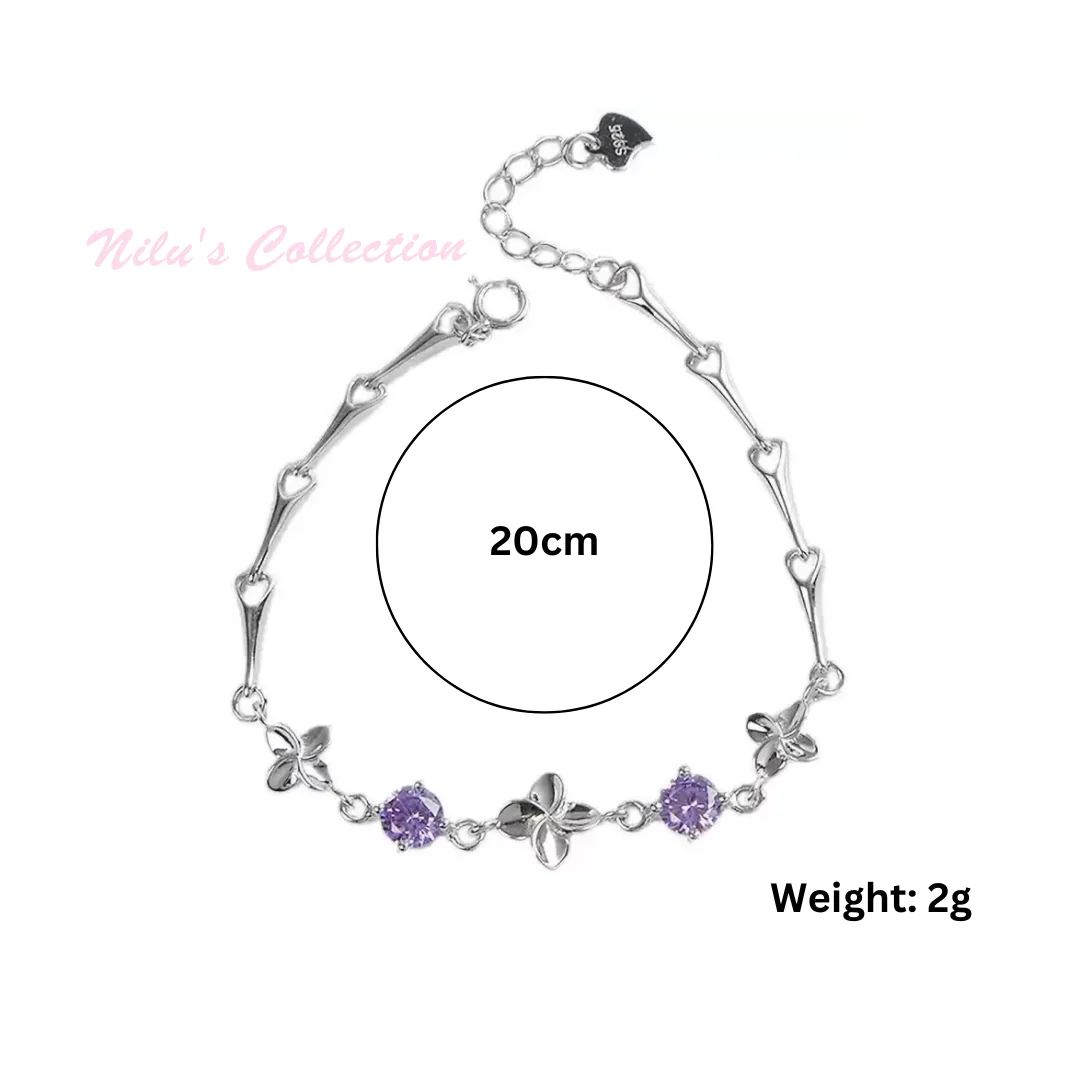 Latest Stylish Silver Plated Cubic Zirconia Clover Shaper Charm Bracelet For Women, Gifts For Girlfriend, Women & Girls (Purple) - Image 8