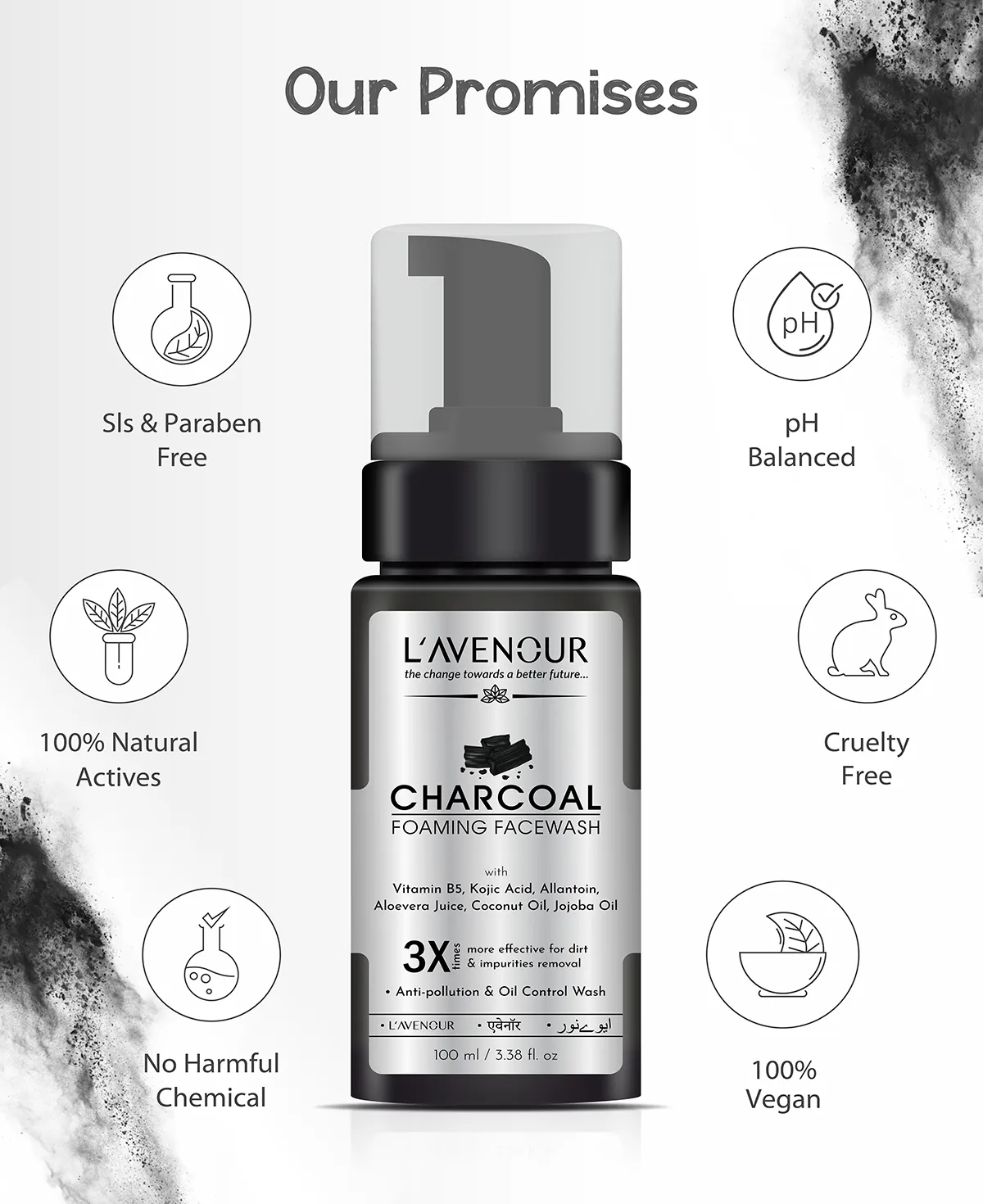 L'avenour Charcoal Foaming Face Wash - 100ml - Image 4