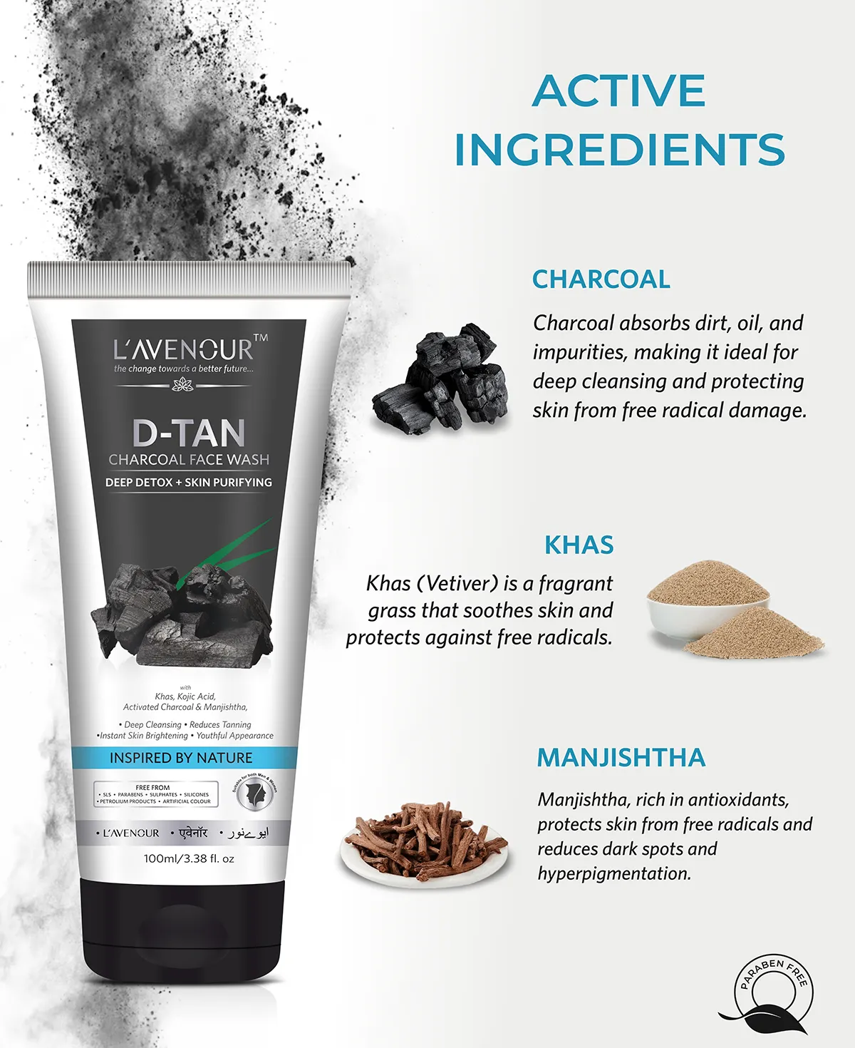 L'avenour D-Tan Charcoal Face Wash - 100ml - Image 2