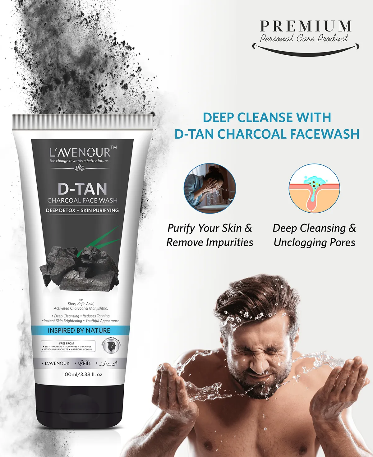 L'avenour D-Tan Charcoal Face Wash - 100ml - Image 3