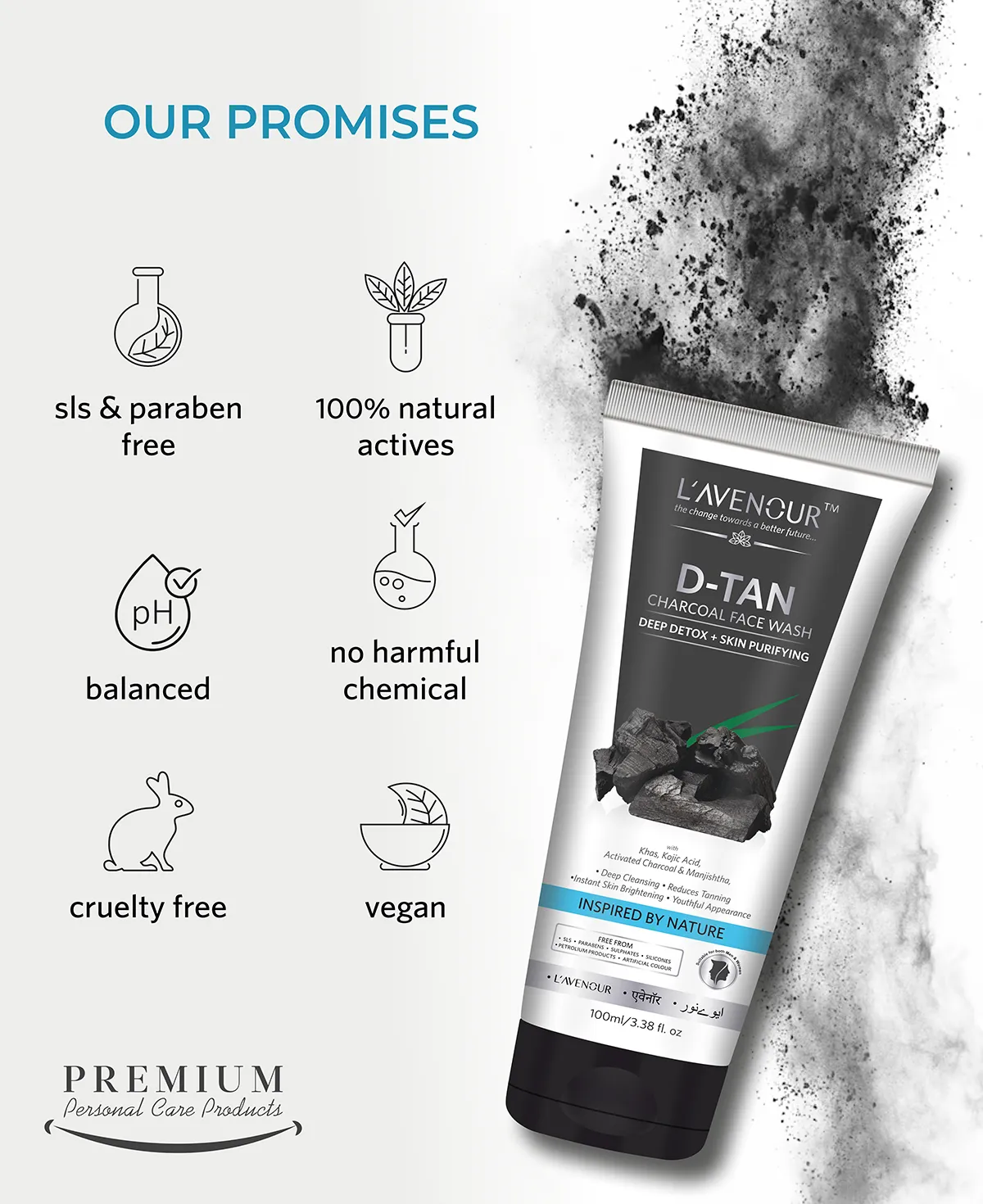 L'avenour D-Tan Charcoal Face Wash - 100ml - Image 4