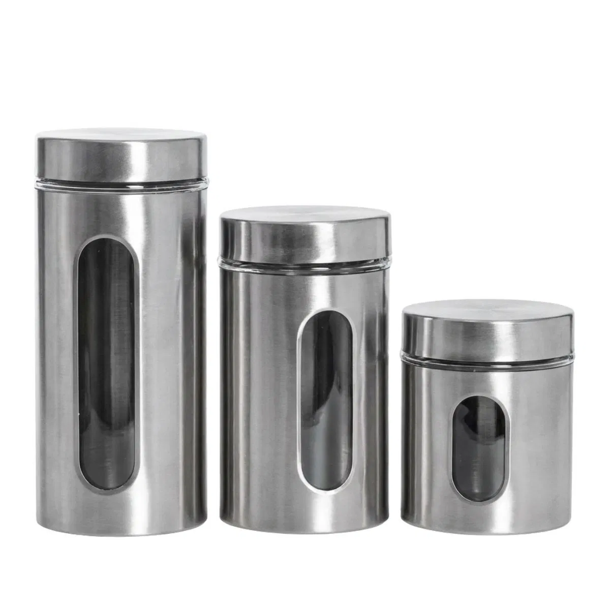LA'VITE Stainless Steel & Glass Window Canister Set of 3 (300ml, 550ml, 800ml) – Airtight Premium Kitchen Storage Containers