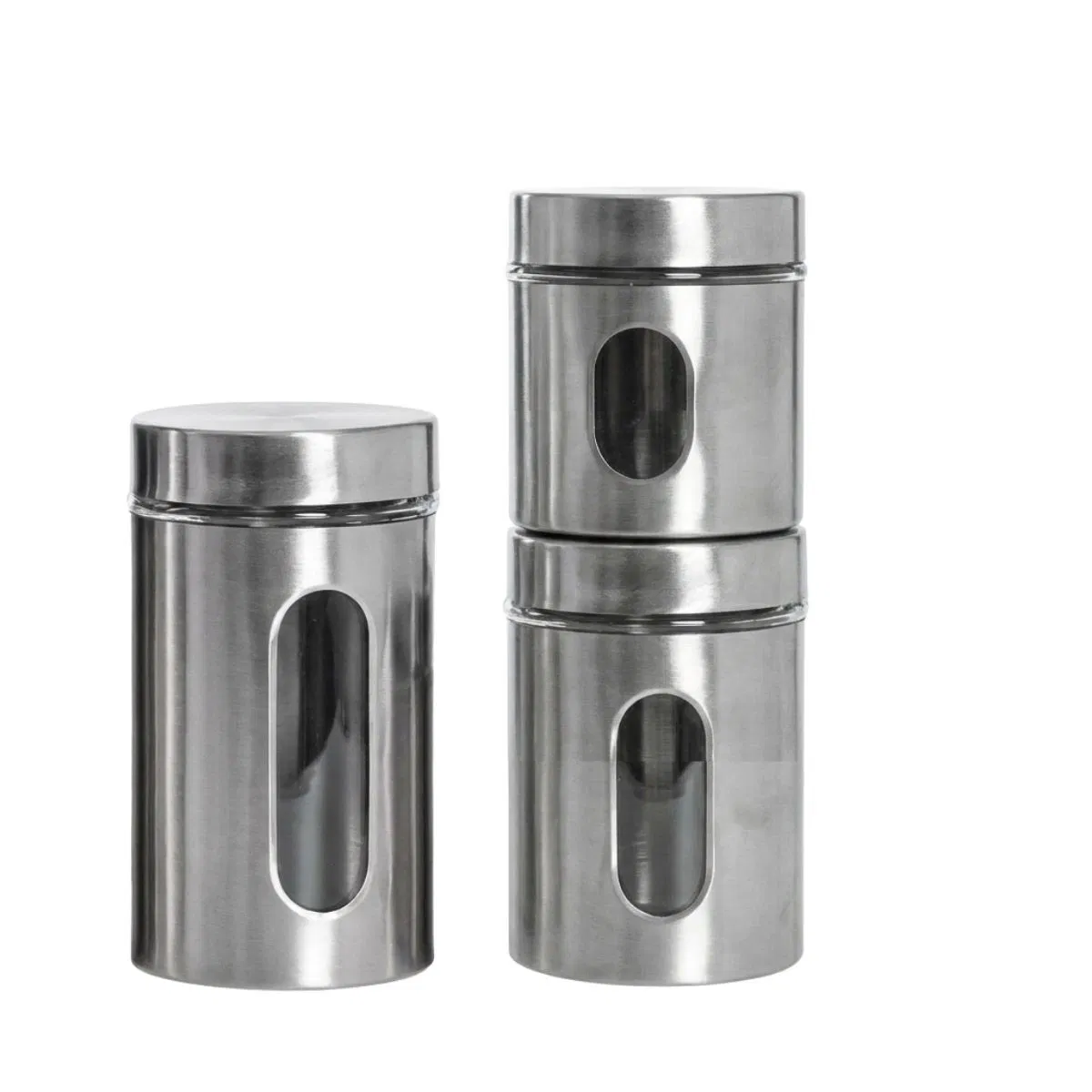 LA'VITE Stainless Steel & Glass Window Canister Set of 3 (300ml, 550ml, 800ml) – Airtight Premium Kitchen Storage Containers - Image 2